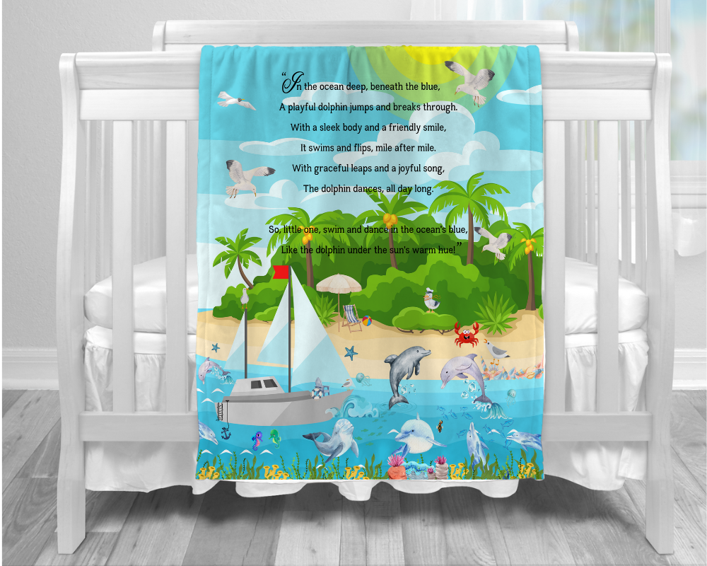 Introducing our adorable luxurious super soft Velveteen Children's Dolphin Blanket, the perfect Cuddle companion, Kid's Rhyme Blanket