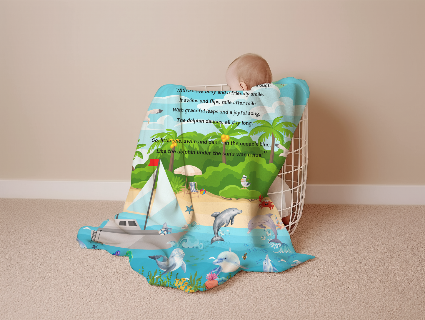 Introducing our adorable luxurious super soft Velveteen Children's Dolphin Blanket, the perfect Cuddle companion, Kid's Rhyme Blanket