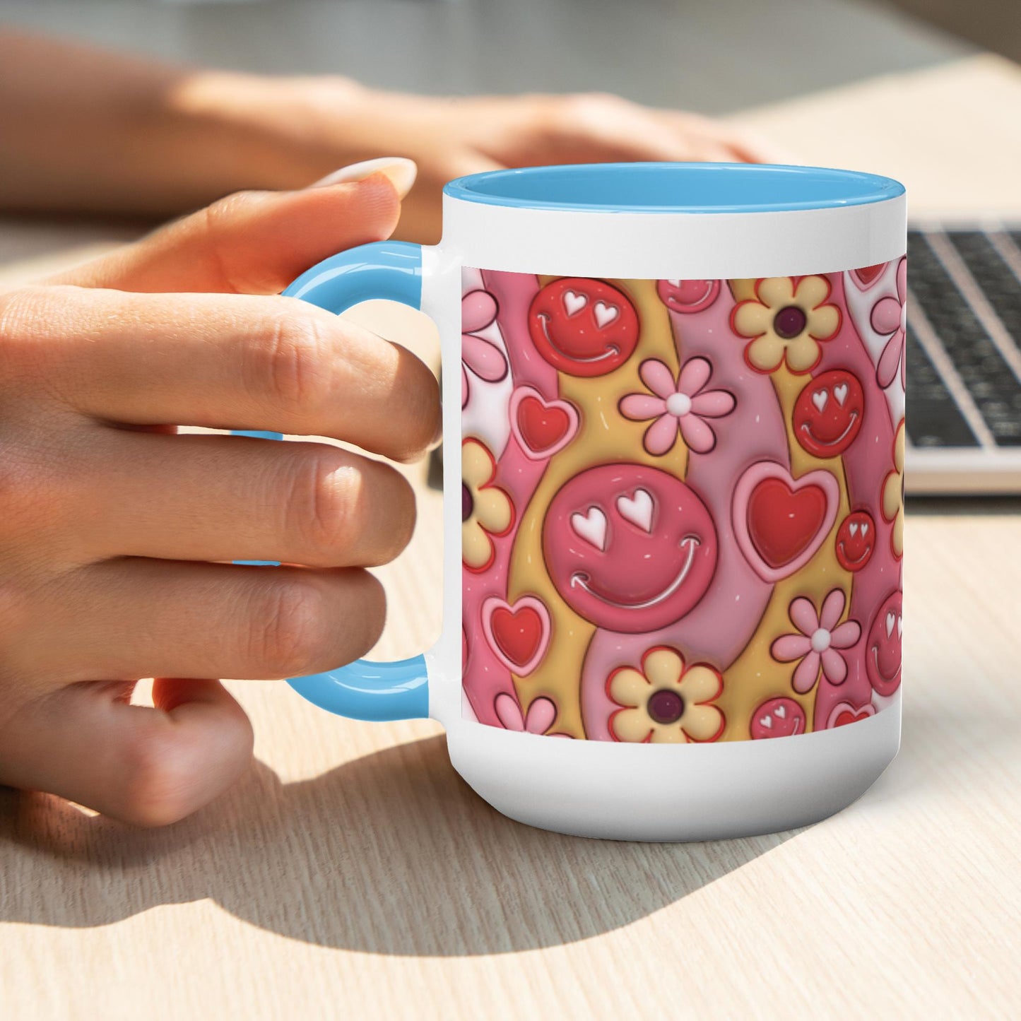 Love Unleashed:  Retro Valentine's Two-Tone Mugs - A Symphony of Colors on Glossy White Canvas, Sip Romance Daily!