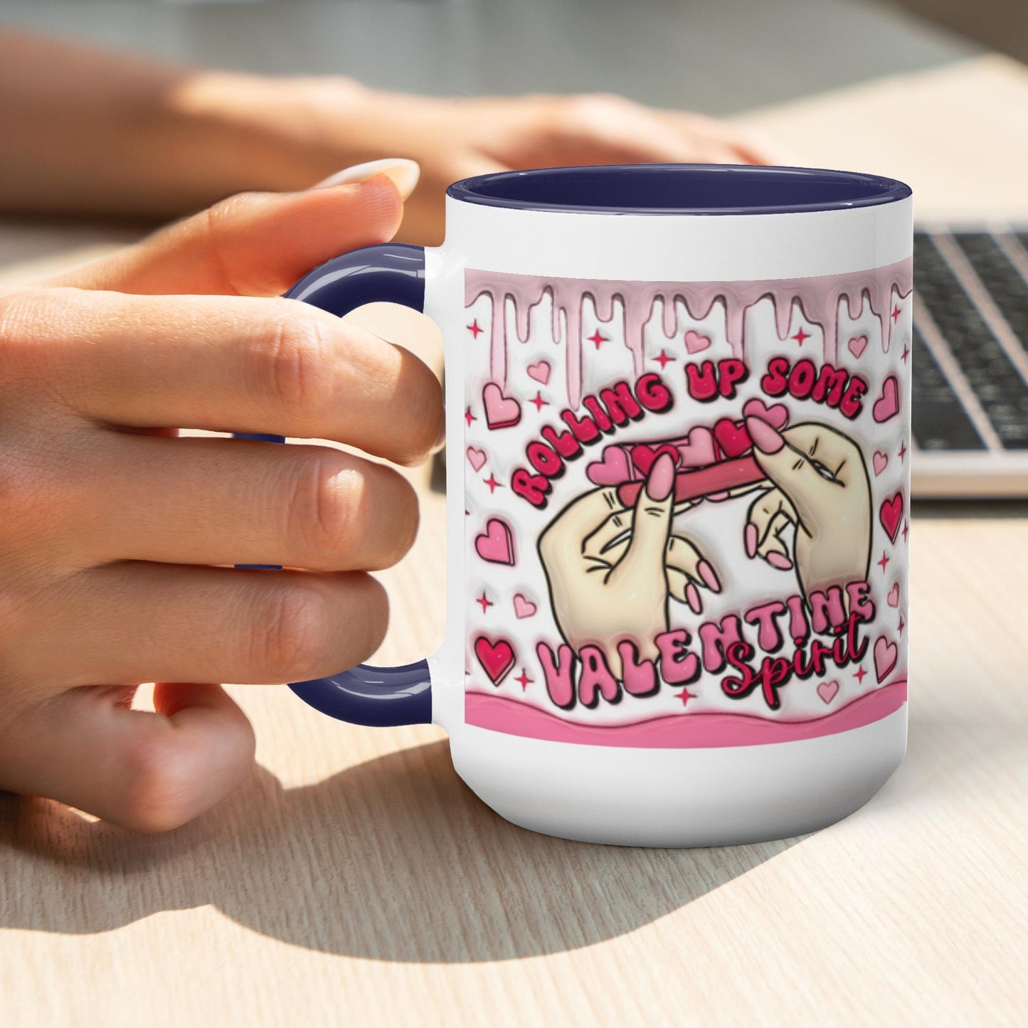 Love Unleashed:  Rolling Up Some Valentine’s Spirit Two-Tone Mugs - A Symphony of Colors on Glossy White Canvas, Sip Romance Daily! V2