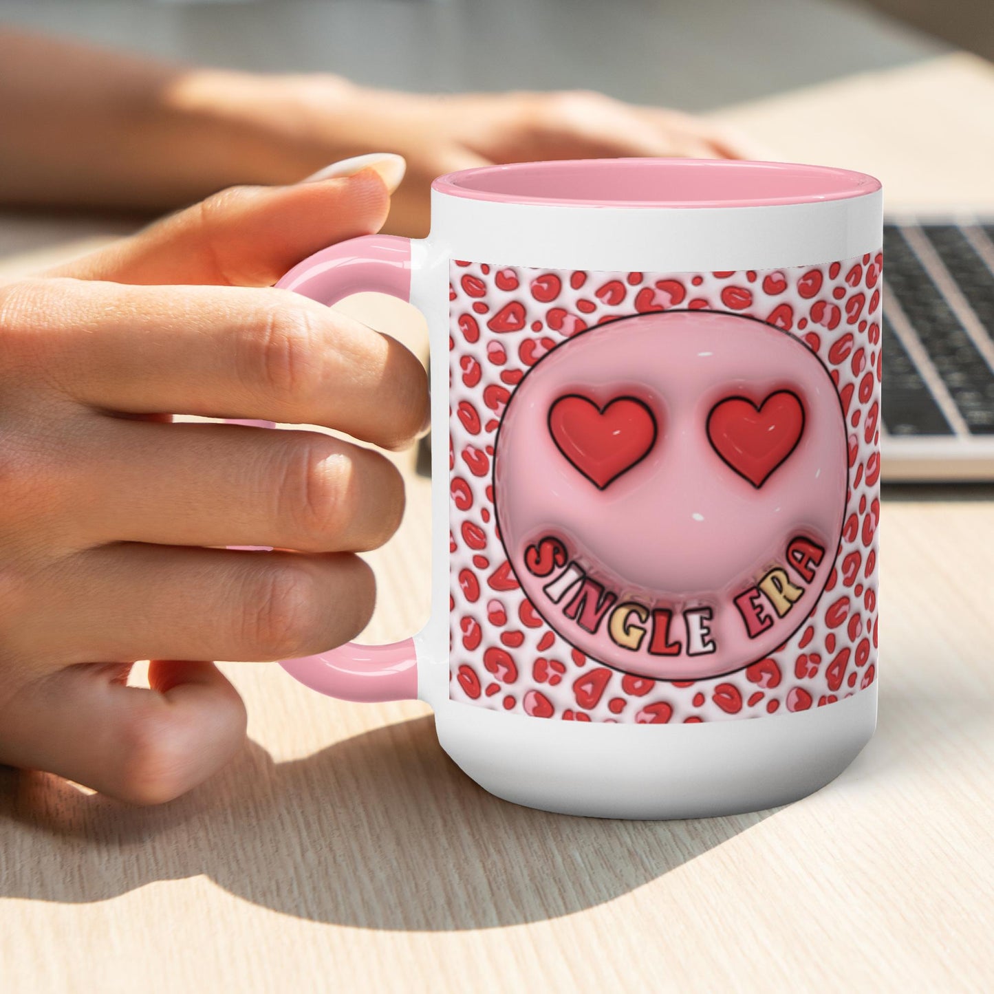 Love Unleashed:  Single Era, Valentine’s Two-Tone Mugs - A Symphony of Colors on Glossy White Canvas, Sip Romance Daily!