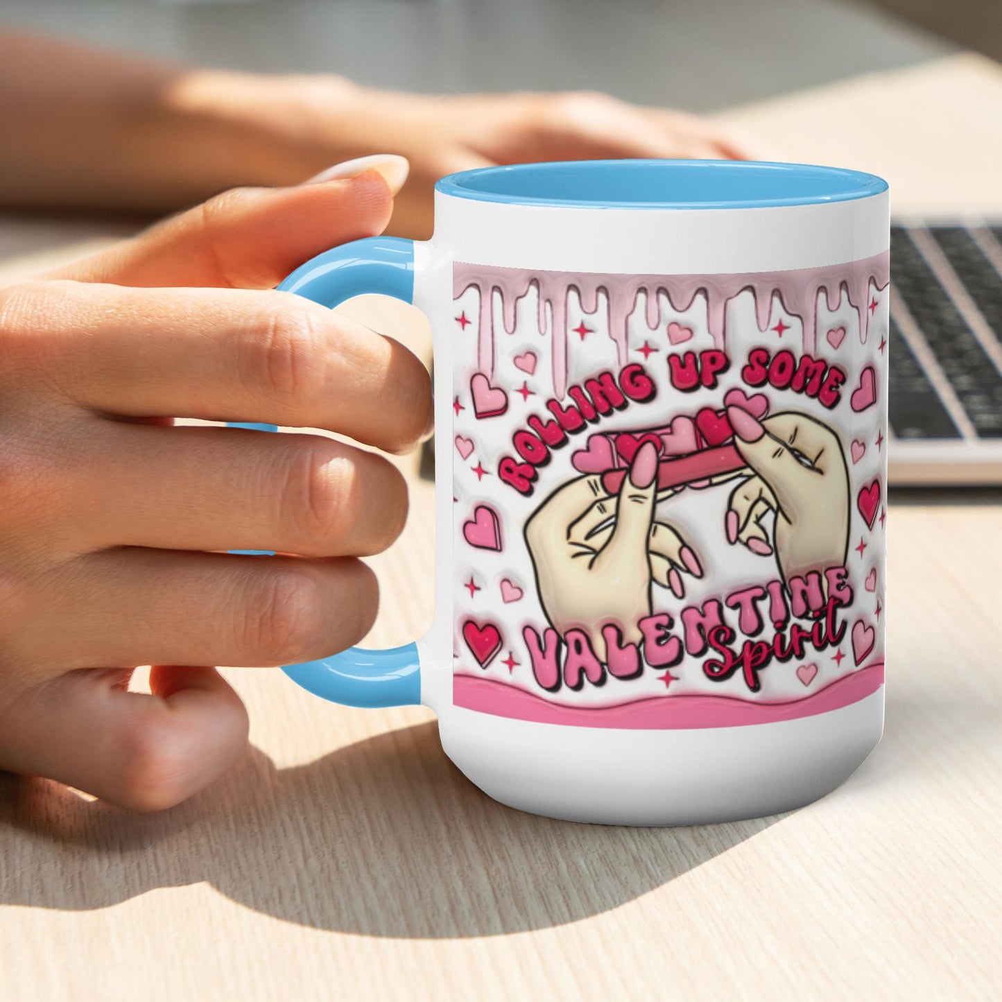 Love Unleashed:  Rolling Up Some Valentine’s Spirit Two-Tone Mugs - A Symphony of Colors on Glossy White Canvas, Sip Romance Daily! V2