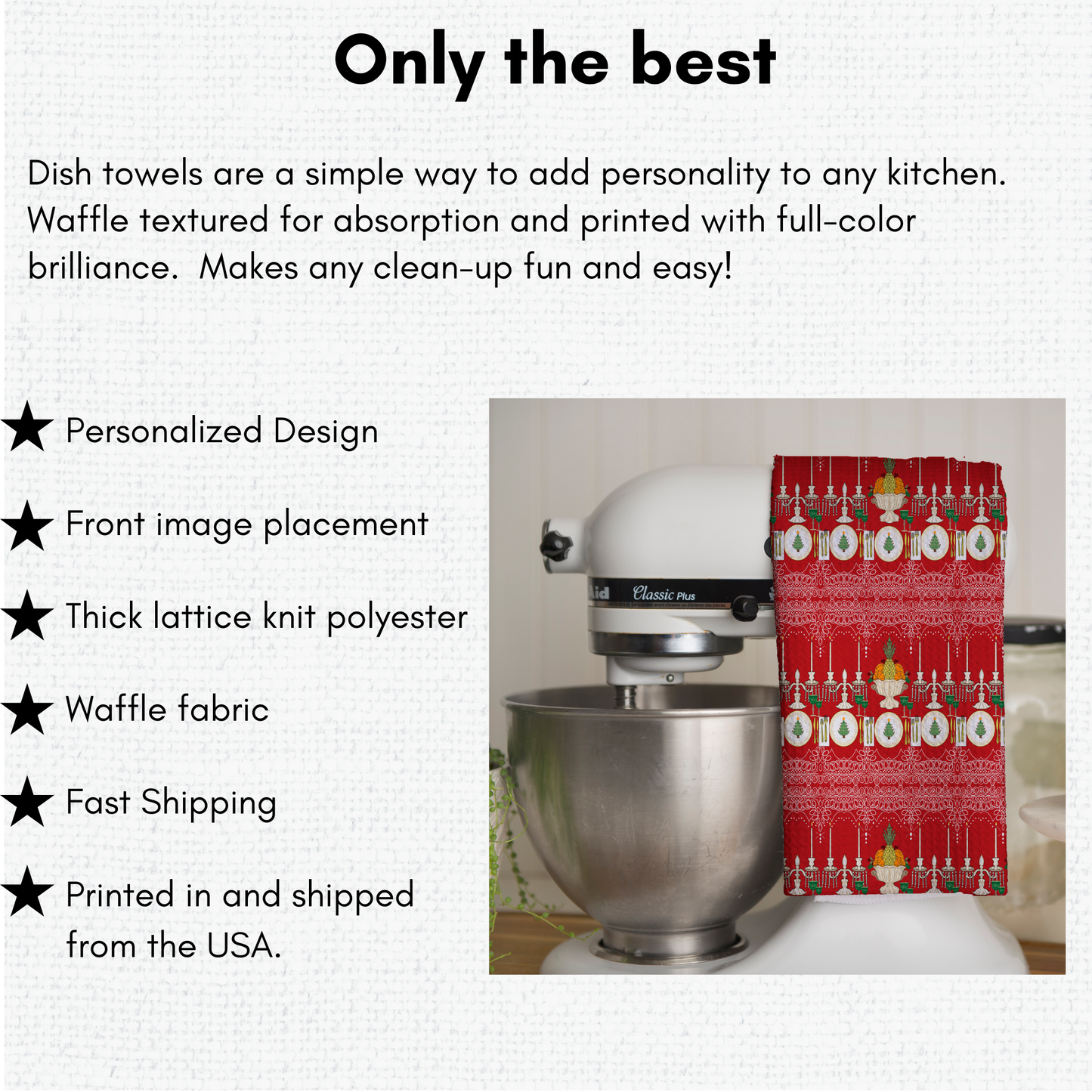 Christmas-Themed Festive Design Waffle Kitchen Tea Towel, Waffle Towel, Cute Stocking Filler