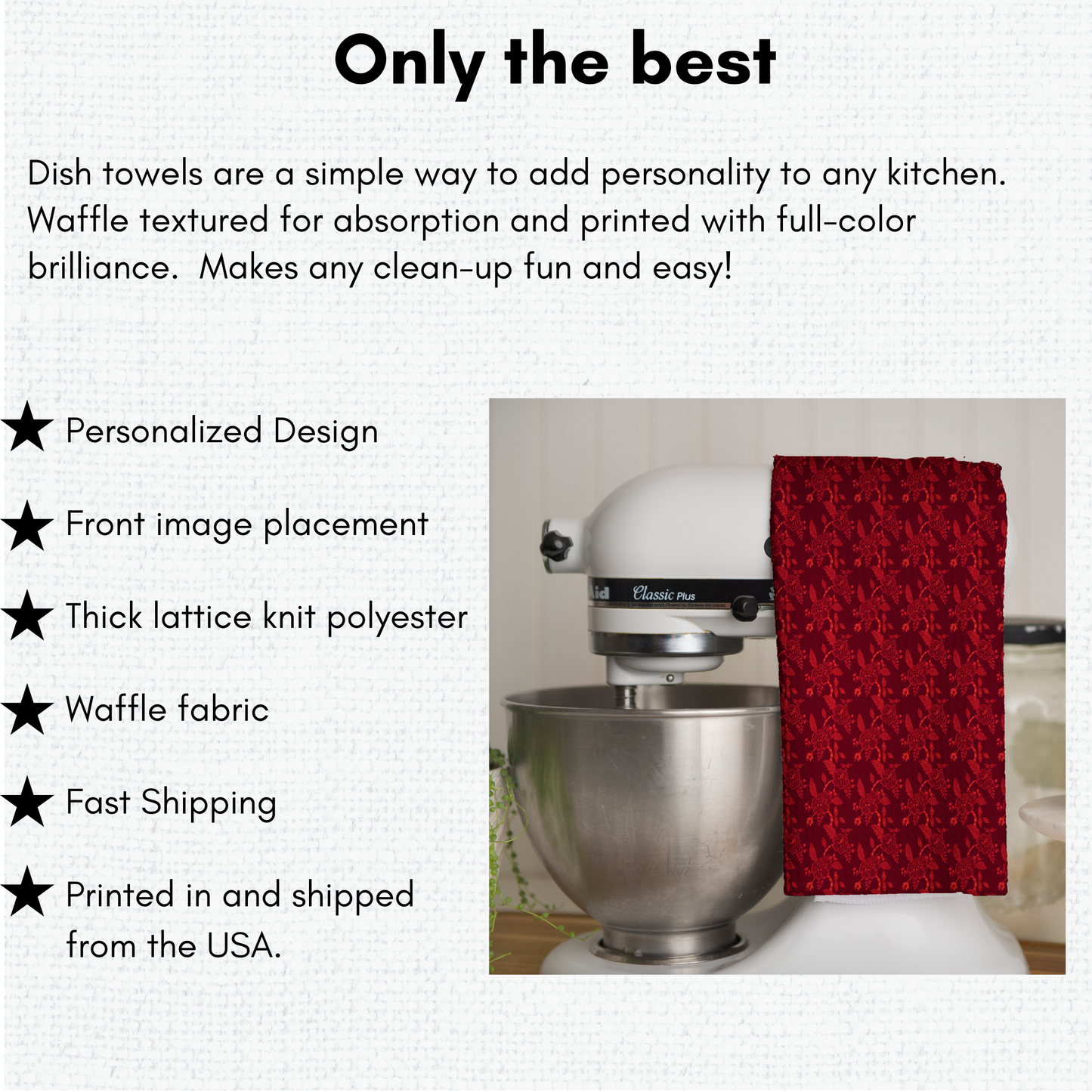 Christmas-Themed Red Floral Waffle Kitchen Tea Towel, Waffle Towel, Cute Stocking Filler