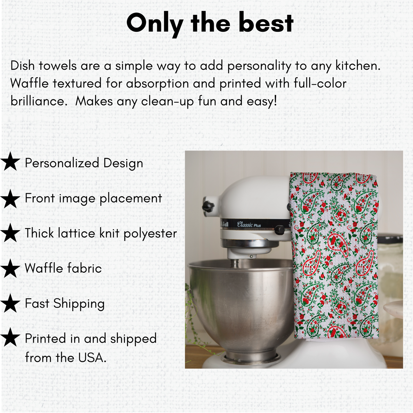 Christmas-Themed Red and Green Paisley Style Waffle Kitchen Tea Towel, Waffle Towel, Cute Stocking Filler