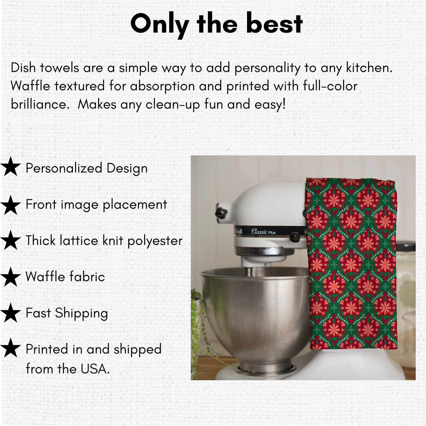 Christmas-Themed Red and Green Waffle Kitchen Tea Towel, Waffle Towel, Cute Stocking Filler