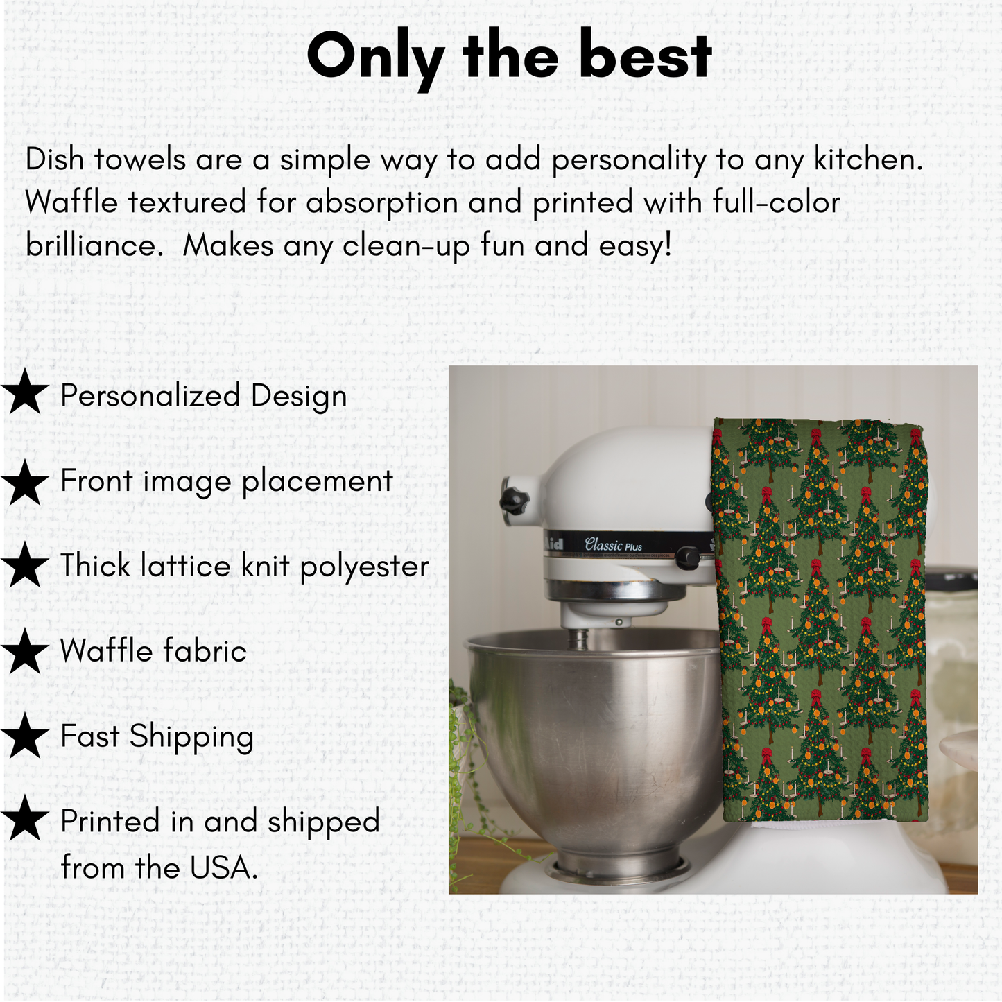 Christmas-Themed Christmas Trees Waffle Kitchen Tea Towel, Waffle Towel, Cute Stocking Filler