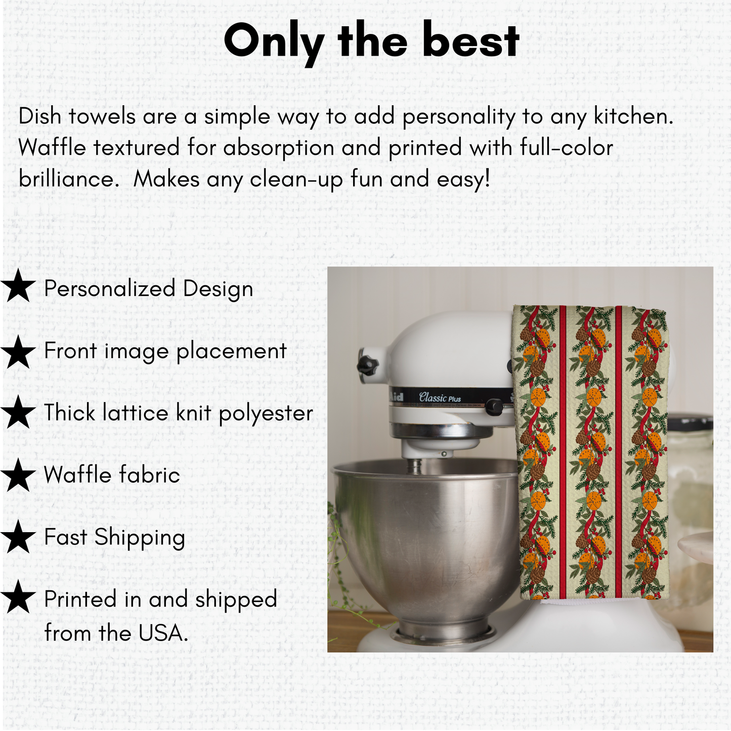 Beautiful Christmas-Themed Festive Design Waffle Kitchen Tea Towel, Waffle Towel, Cute Stocking Filler