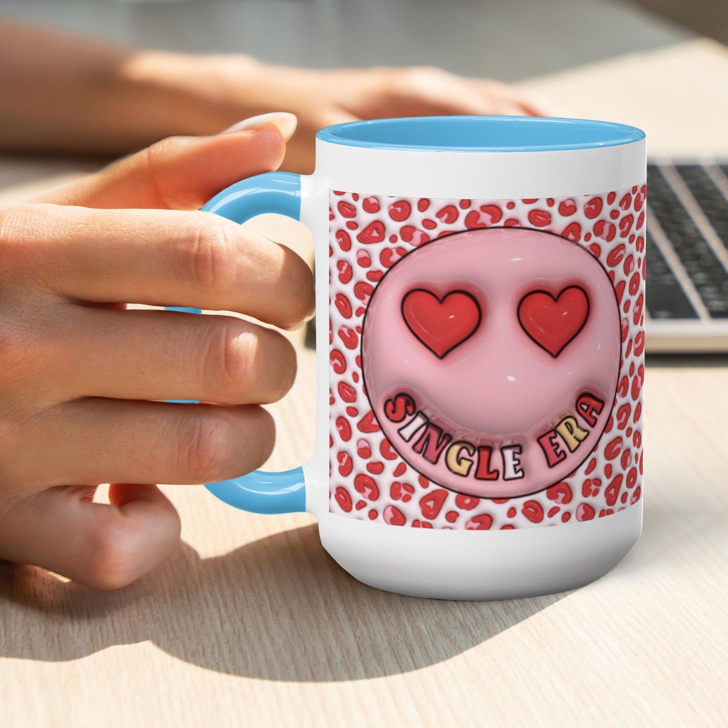 Love Unleashed:  Single Era, Valentine’s Two-Tone Mugs - A Symphony of Colors on Glossy White Canvas, Sip Romance Daily!