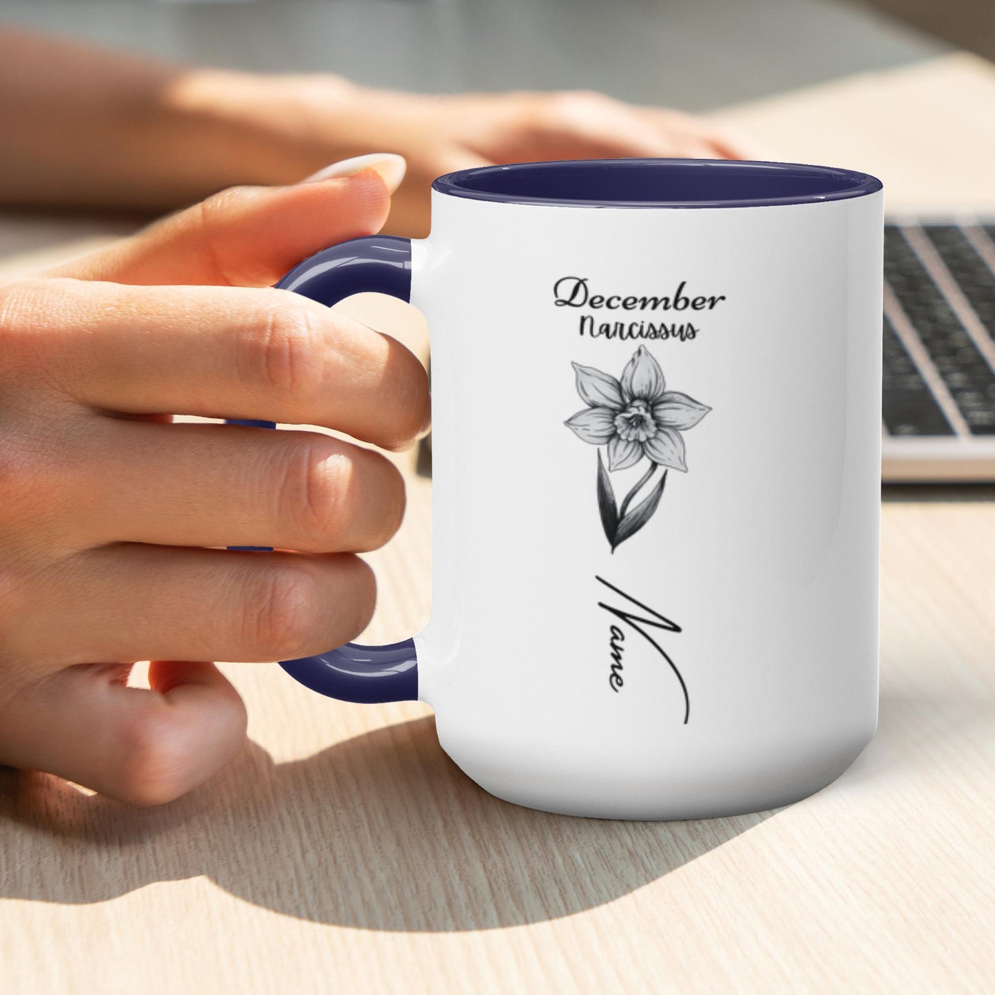 Personalized Elegance: Birth Flower Two-Tone Mug – Sip in Style with Your Unique Blend of Color, Name and Birth Month!