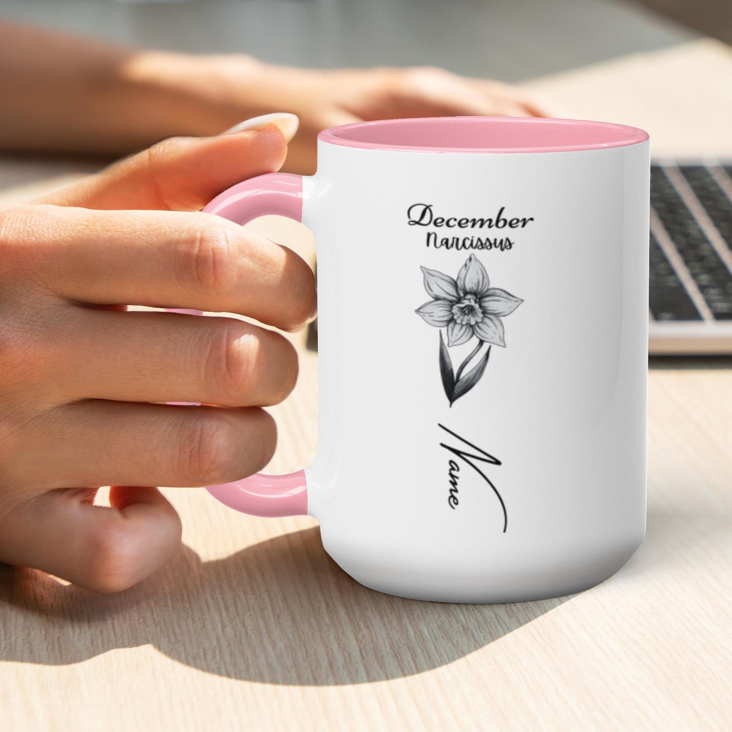 Personalized Elegance: Birth Flower Two-Tone Mug – Sip in Style with Your Unique Blend of Color, Name and Birth Month!