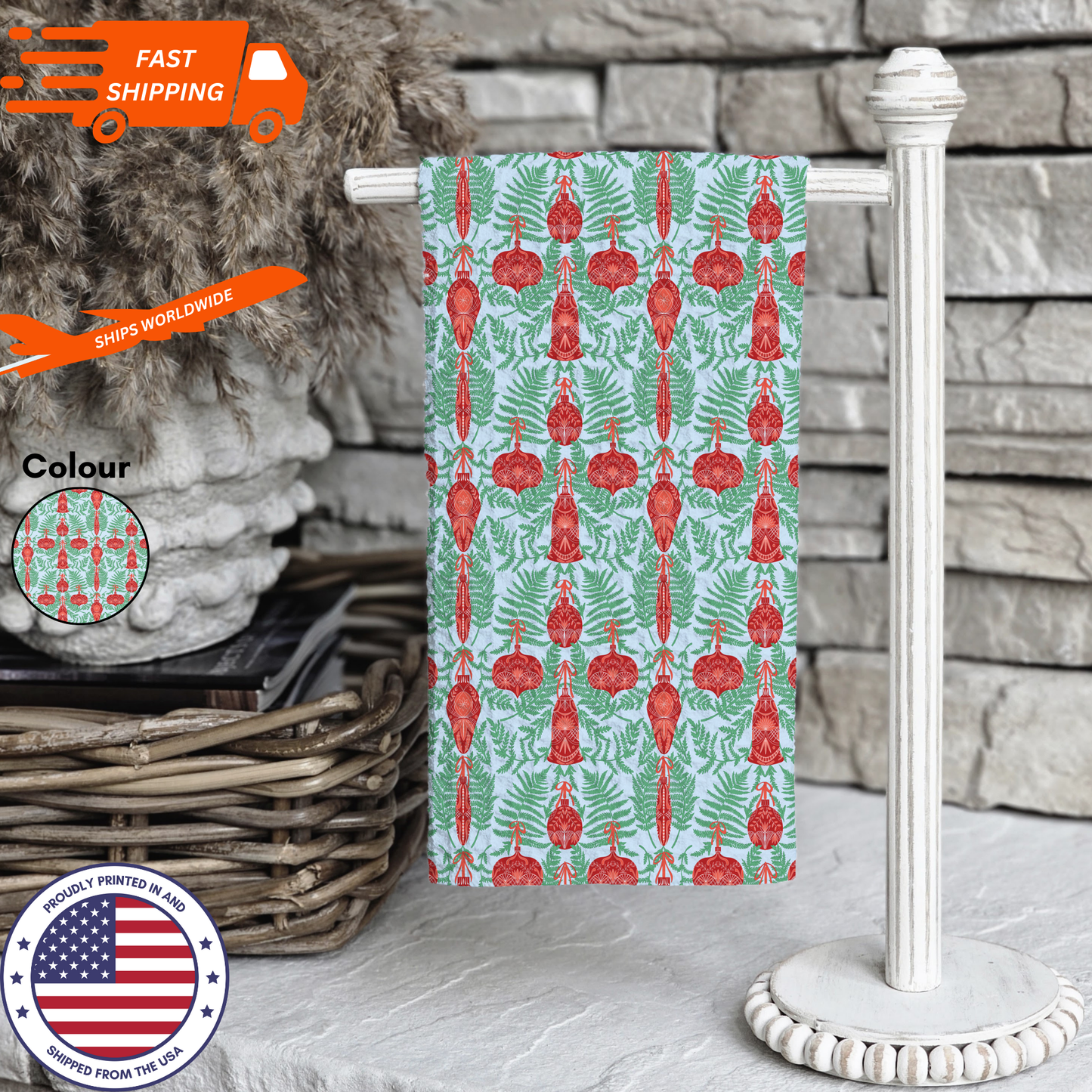 Christmas-Themed Red Ornament Waffle Kitchen Tea Towel, Waffle Towel, Cute Stocking Filler (Copy)