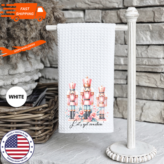 Beautiful Christmas-Themed 'Let's Get Crackin' Waffle Kitchen Tea Towel, Waffle Towel, Cute Stocking Filler