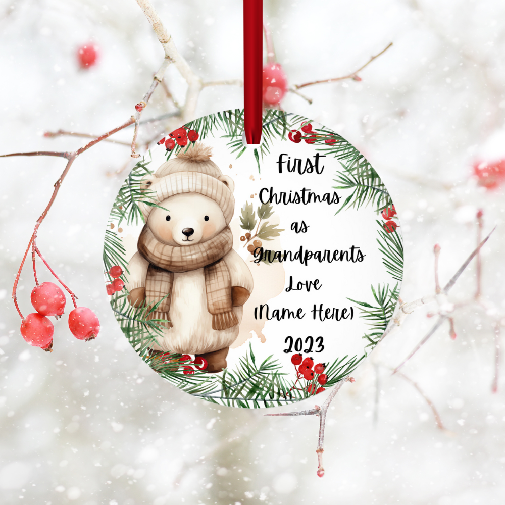 Cherished Beginnings:  Personalized Porcelain Ornament for Grandparents' First Christmas – Handmade Elegance, Lasting Memories. _1