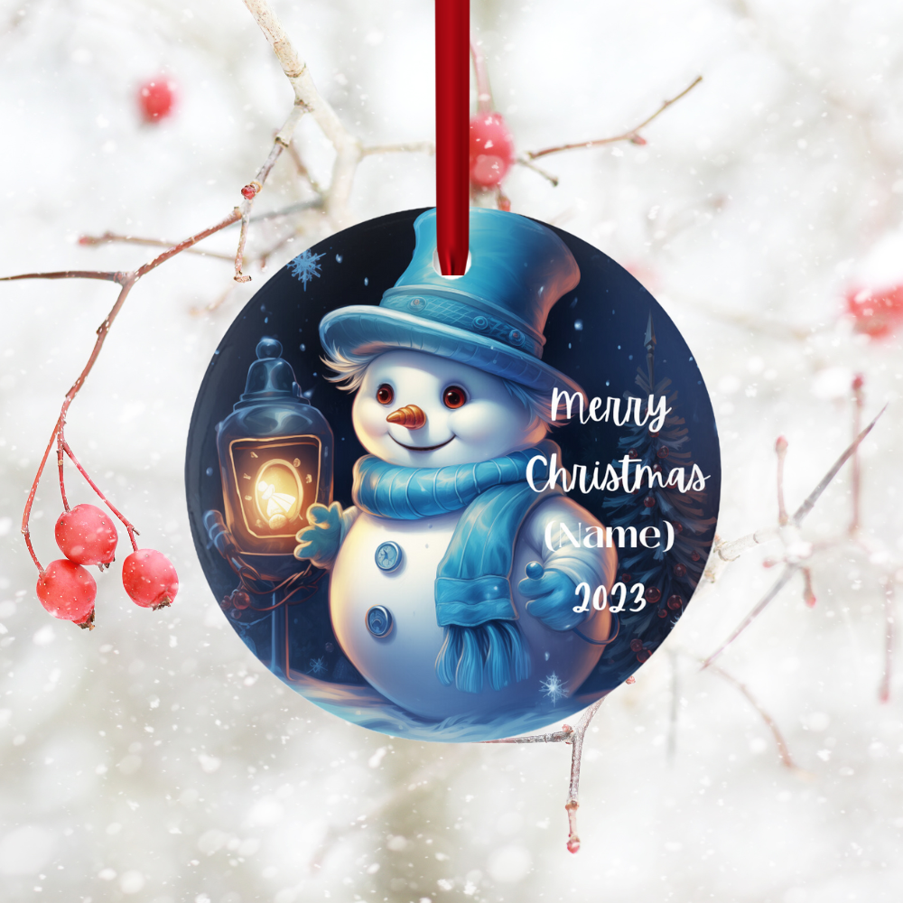 Charming Personalized Children’s Snowman Porcelain Christmas Ornament: Elegance In Every Detail For Your Holiday Joy!