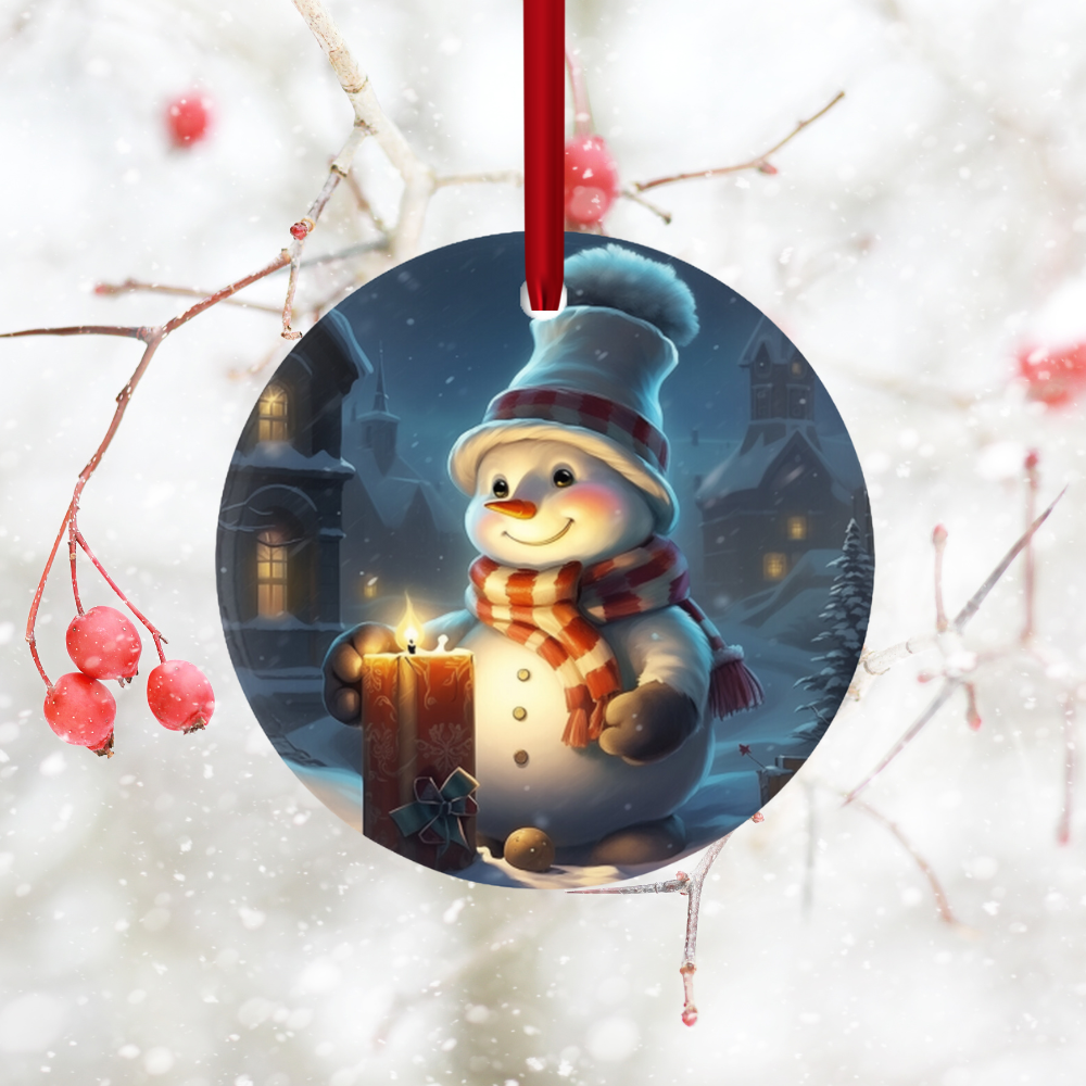 Radiant 3D Image Porcelain Christmas Snowman Ornament:  Elegance in Every Detail for Your Holiday Joy!_4