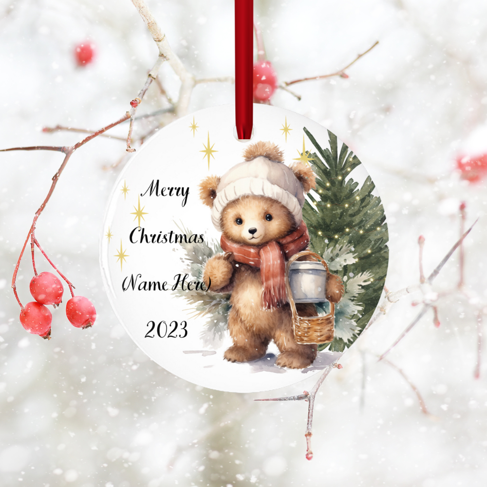 Charming Personalized Children’s Porcelain Christmas Ornament:  Elegance in Every Detail for Your Holiday Joy!