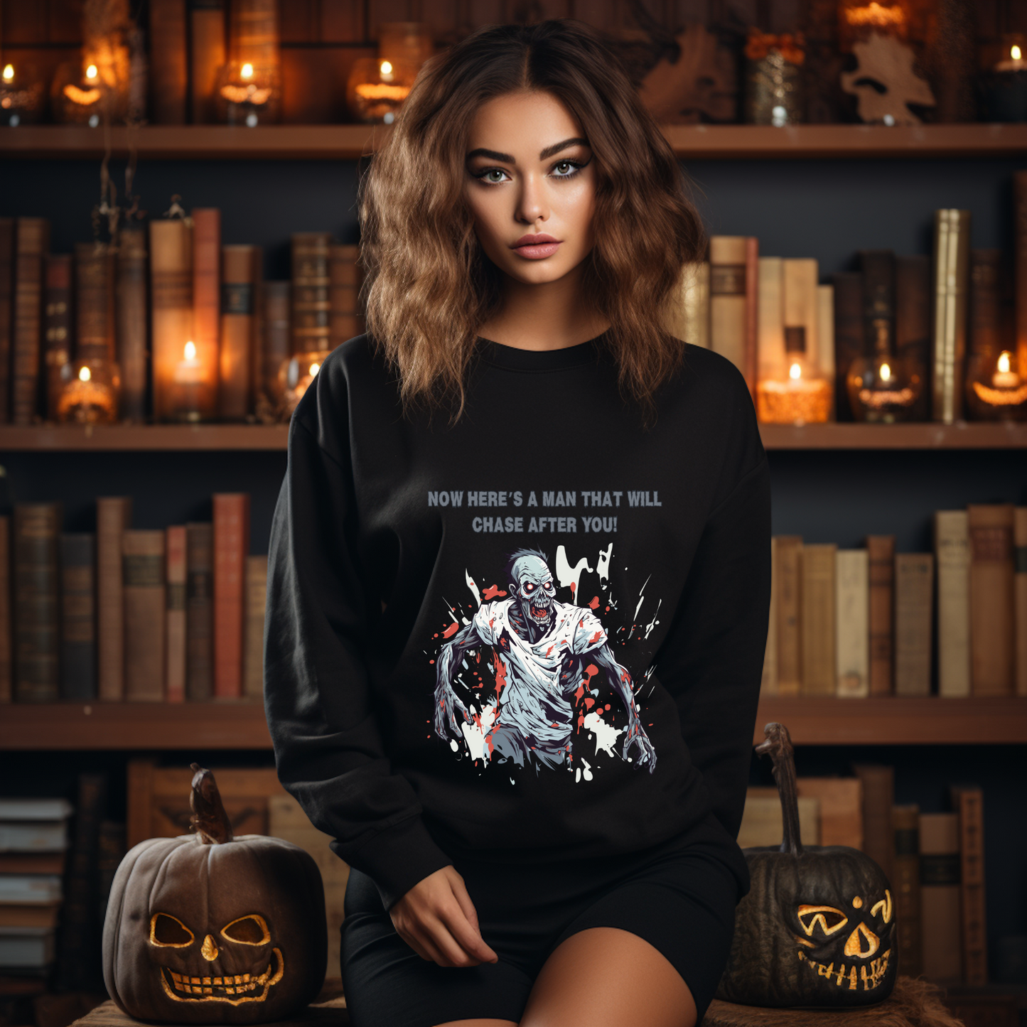 Explore our bewitching collection of Halloween sweatshirts, showcasing the mysterious allure of a zombie on the front.