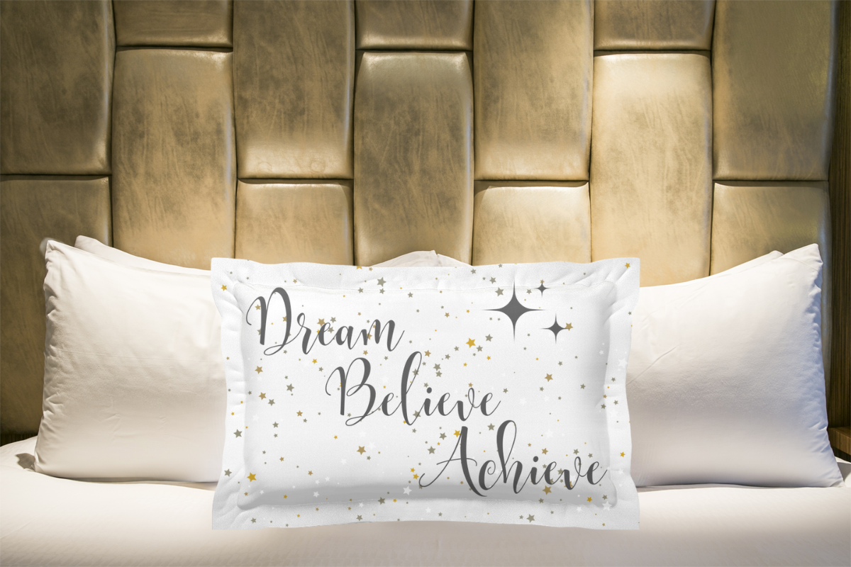 Dream, Believe, Achieve: Inspire your space with celestial elegance. Choose your style & size, motivation meets comfort in every pillow sham