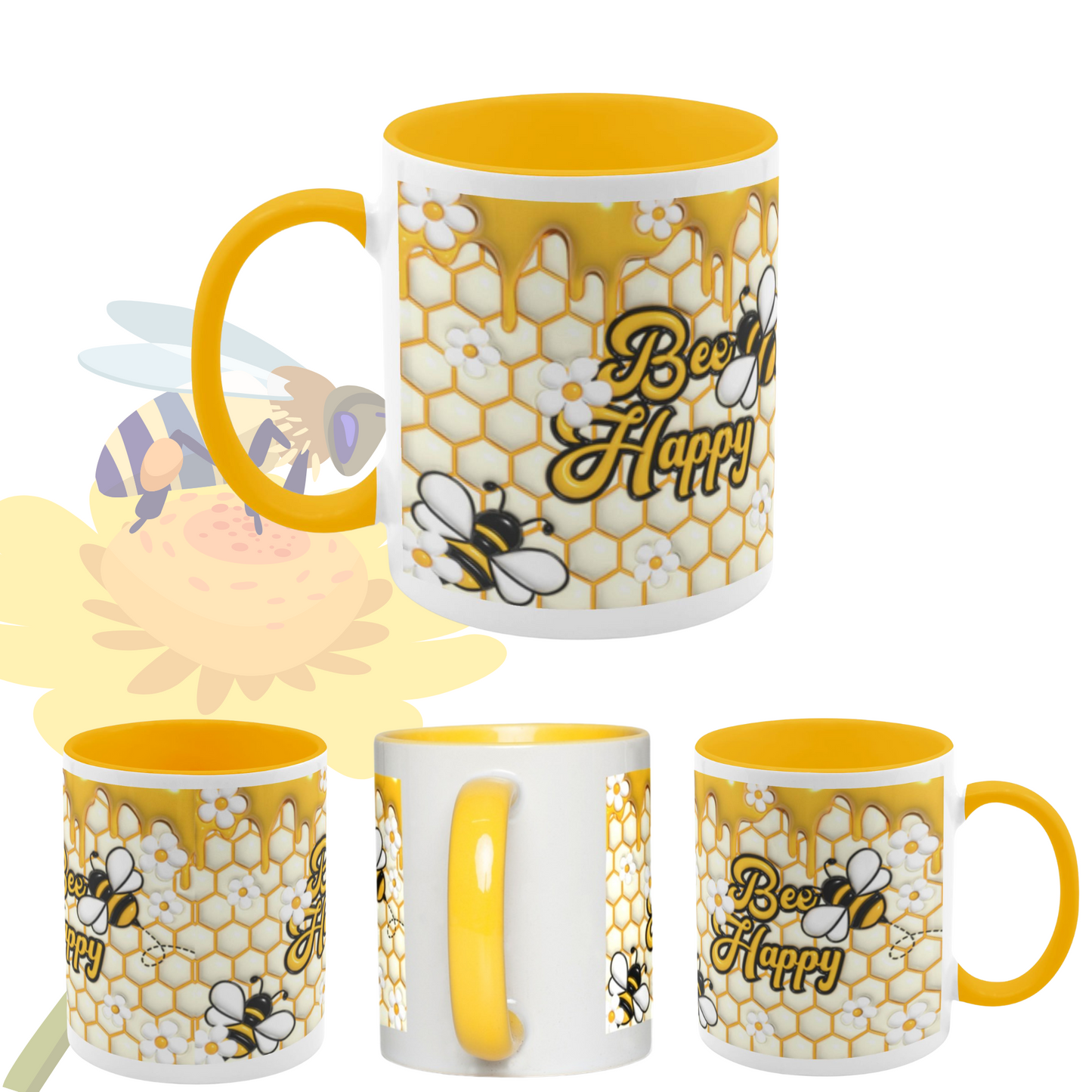 Buzzing with Inspiration:  Inflated Bee-Themed Inspirational Mugs – “Bee Happy”