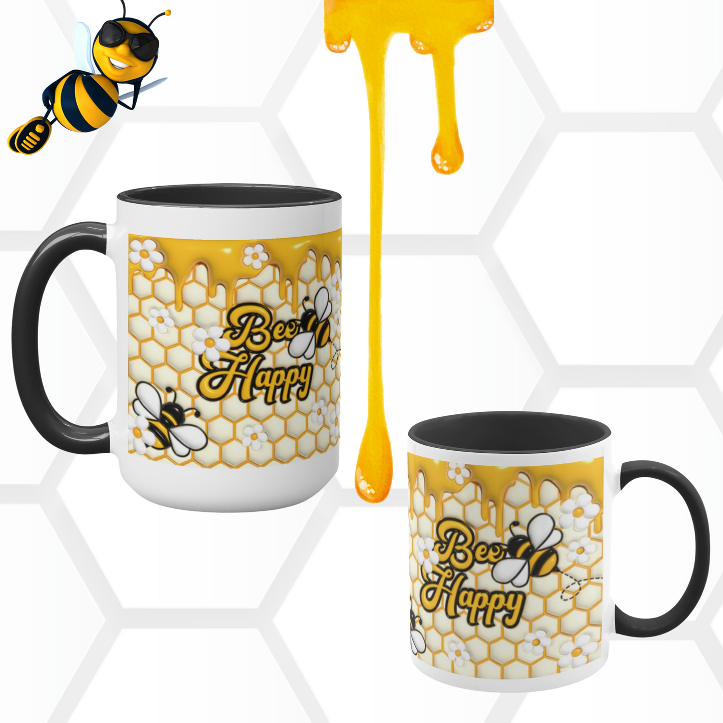 Buzzing with Inspiration:  Inflated Bee-Themed Inspirational Mugs – “Bee Happy”