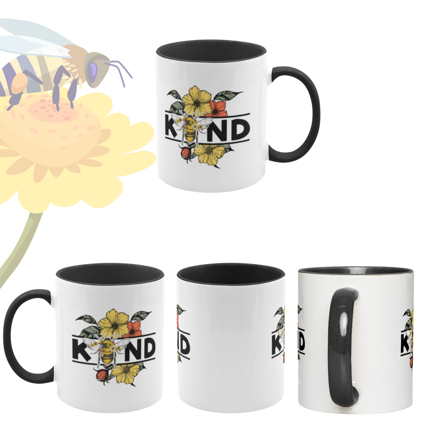 Buzzing with Inspiration:  Bee-Themed Inspirational Mugs – “Bee Kind”