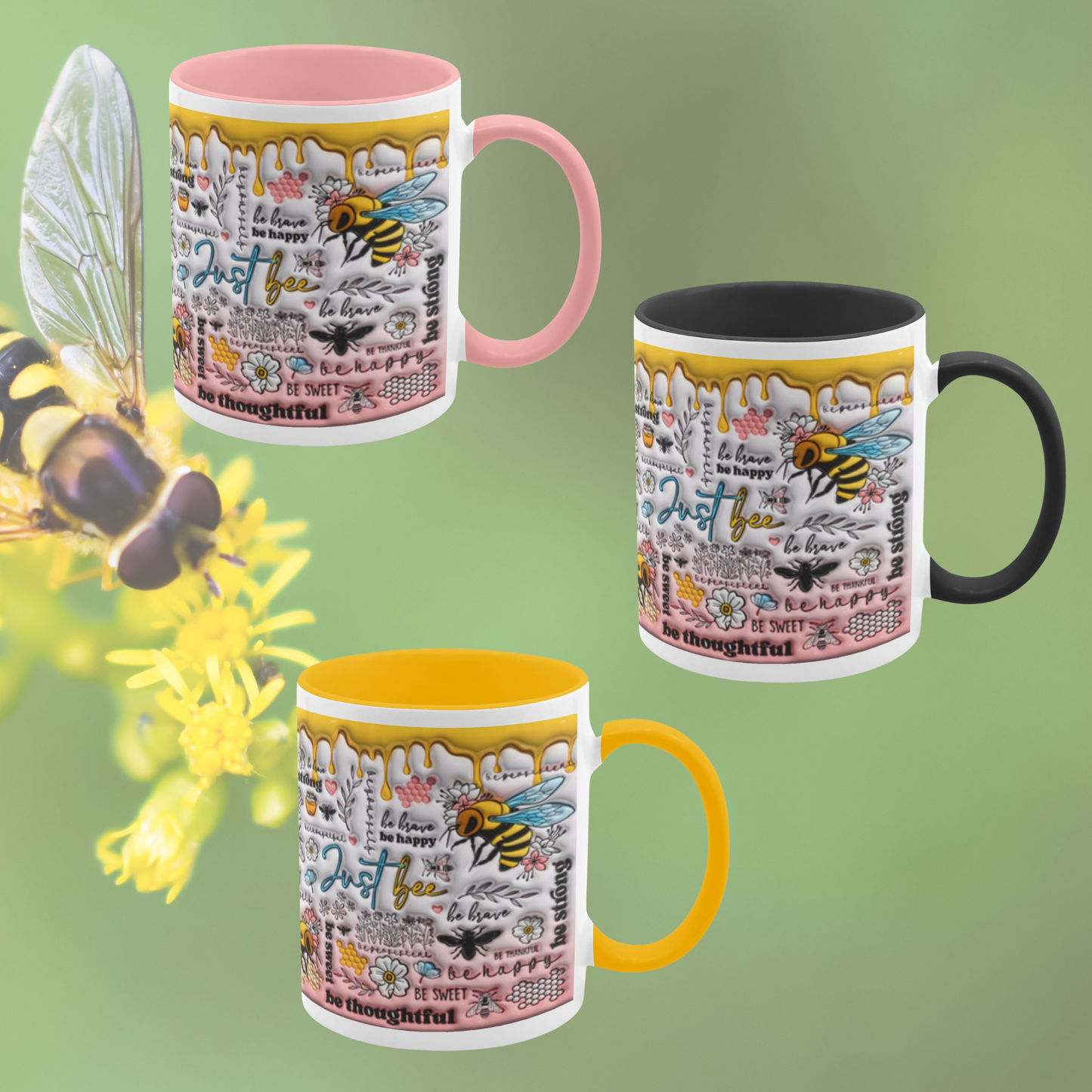 Buzzing with Inspiration:  Inflated Bee-Themed Inspirational Mugs