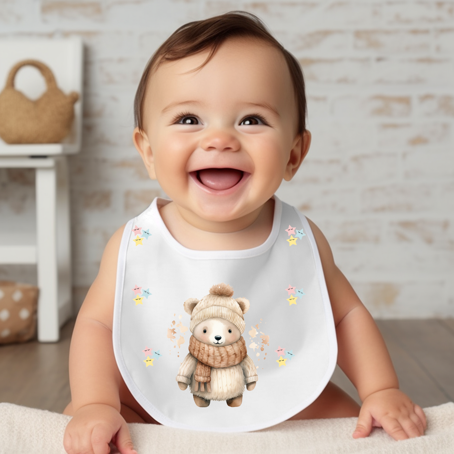 Mealtime Magic with Polar Bear Baby Bibs – Choose Super Soft or Heavy Weight in Whimsical White!