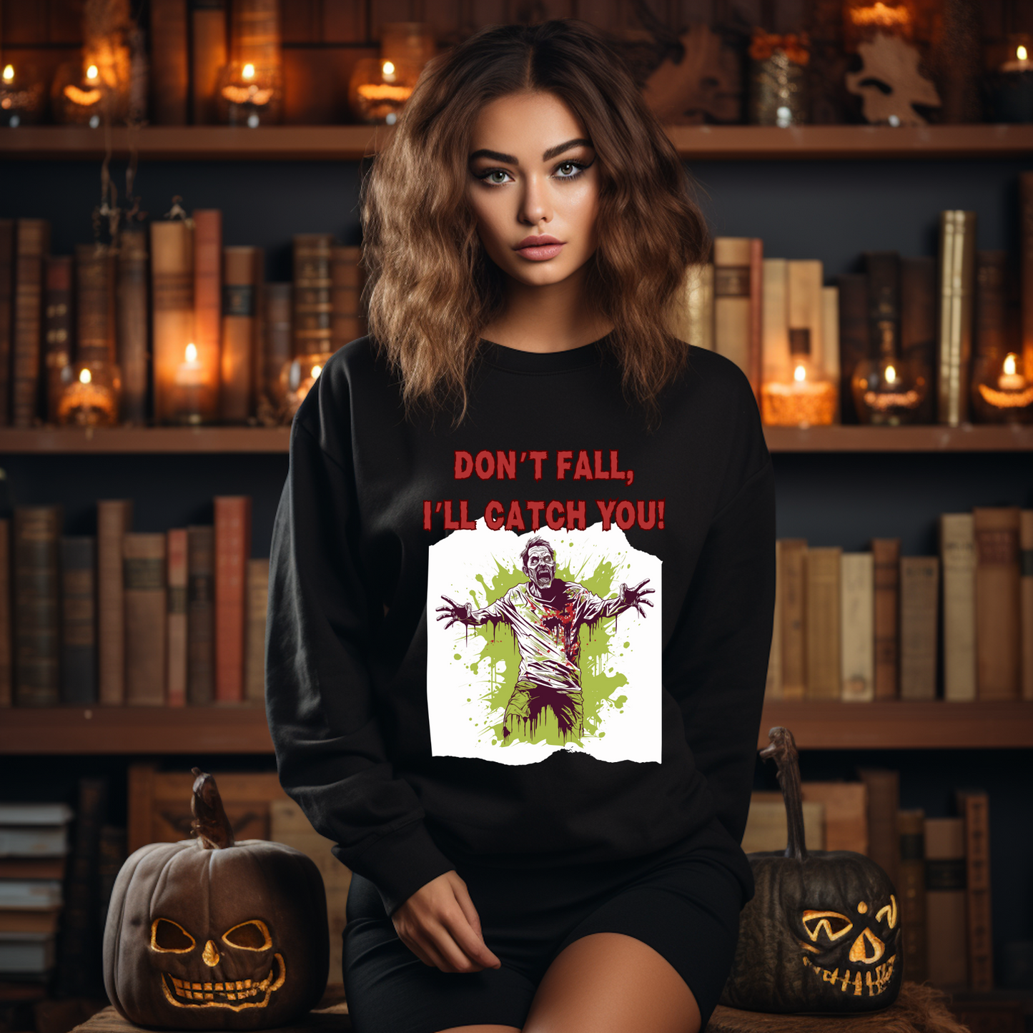 Explore our bewitching collection of Halloween sweatshirts, showcasing the mysterious allure of a zombie on the front.