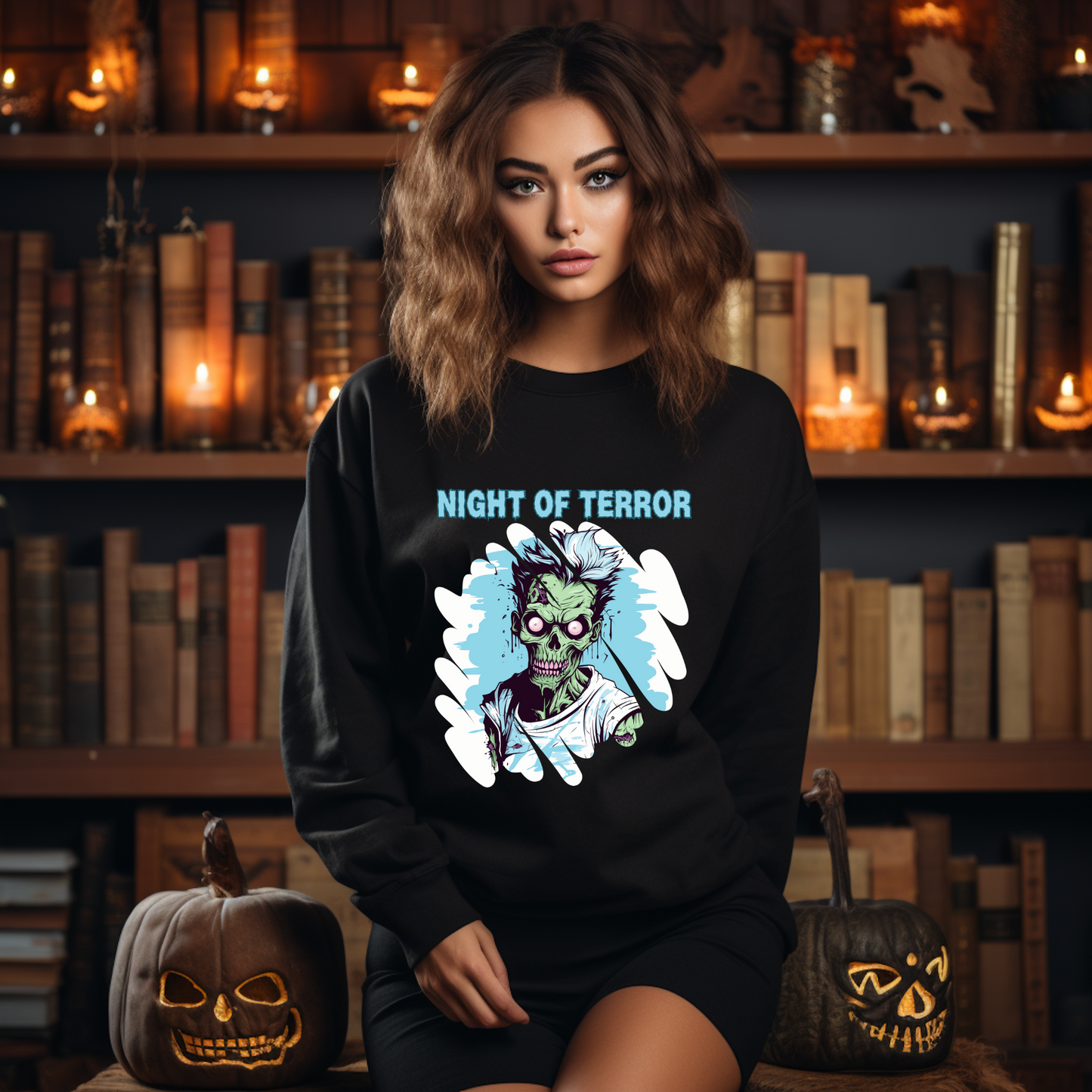 Explore our bewitching collection of Halloween sweatshirts, showcasing the mysterious allure of a zombie on the front.