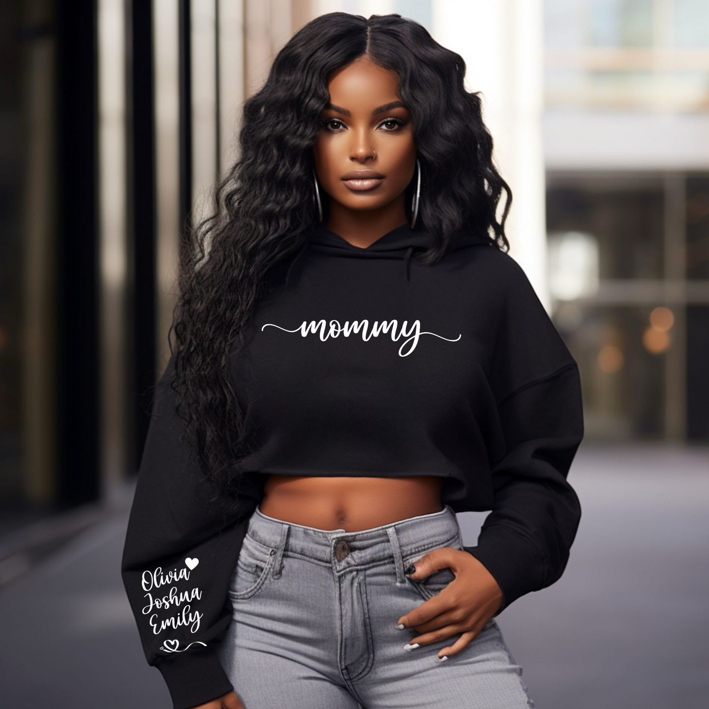 Custom Heartstrings Cropped Hoodie:  Personalized Comfort for Every Mom.  Bella Canva 7502.