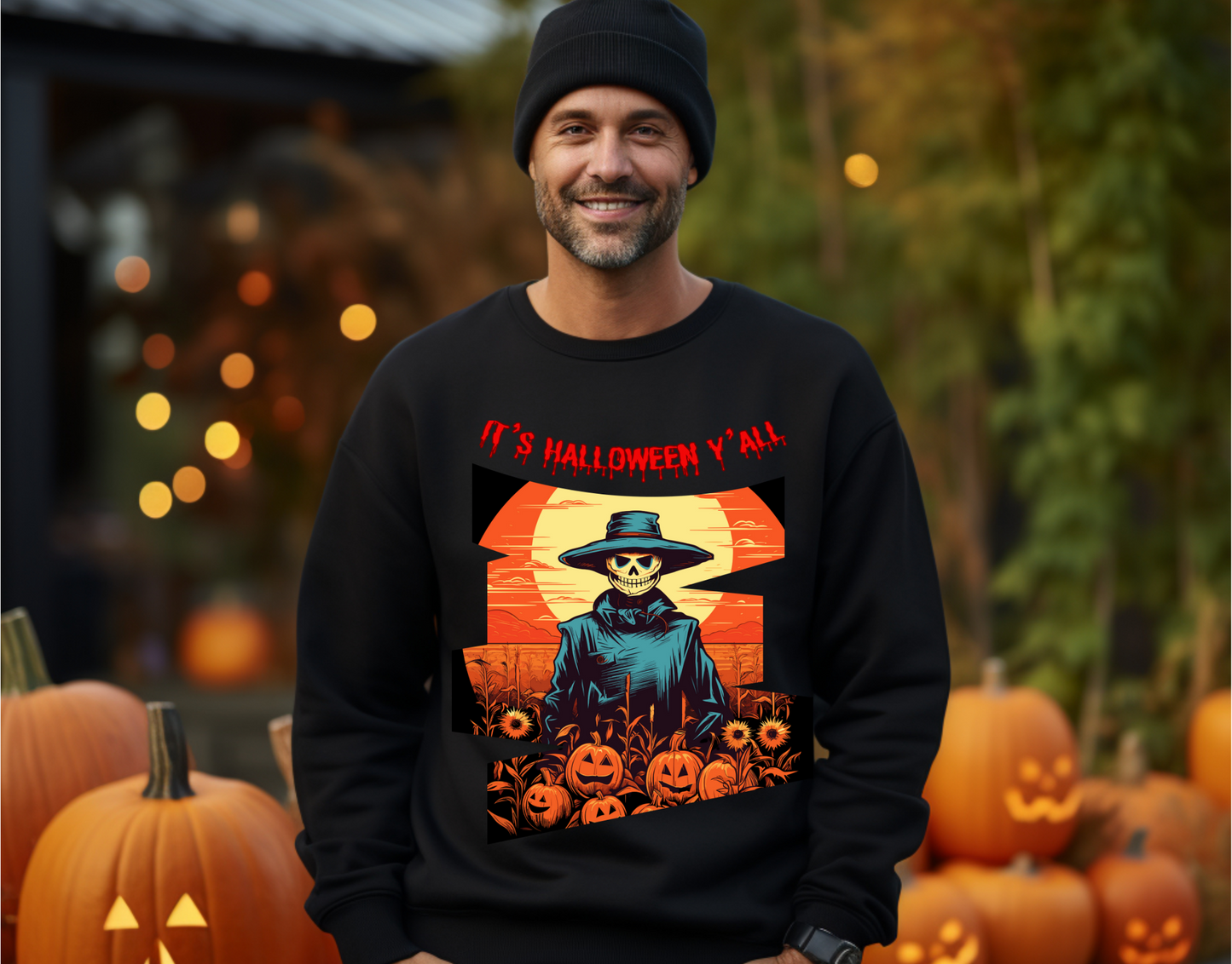 Explore our bewitching collection of Halloween sweatshirts, showcasing the mysterious allure of a Scarecrow on the front.