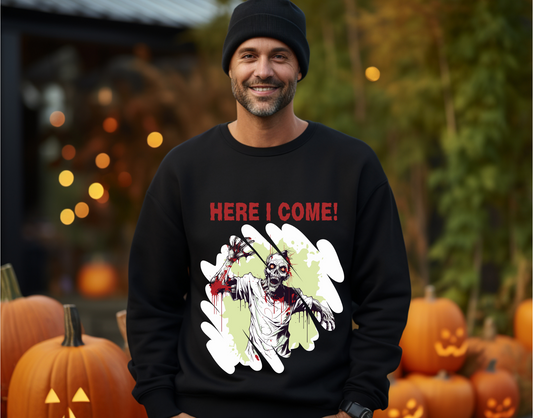 Explore our bewitching collection of Halloween sweatshirts, showcasing the mysterious allure of a zombie on the front.