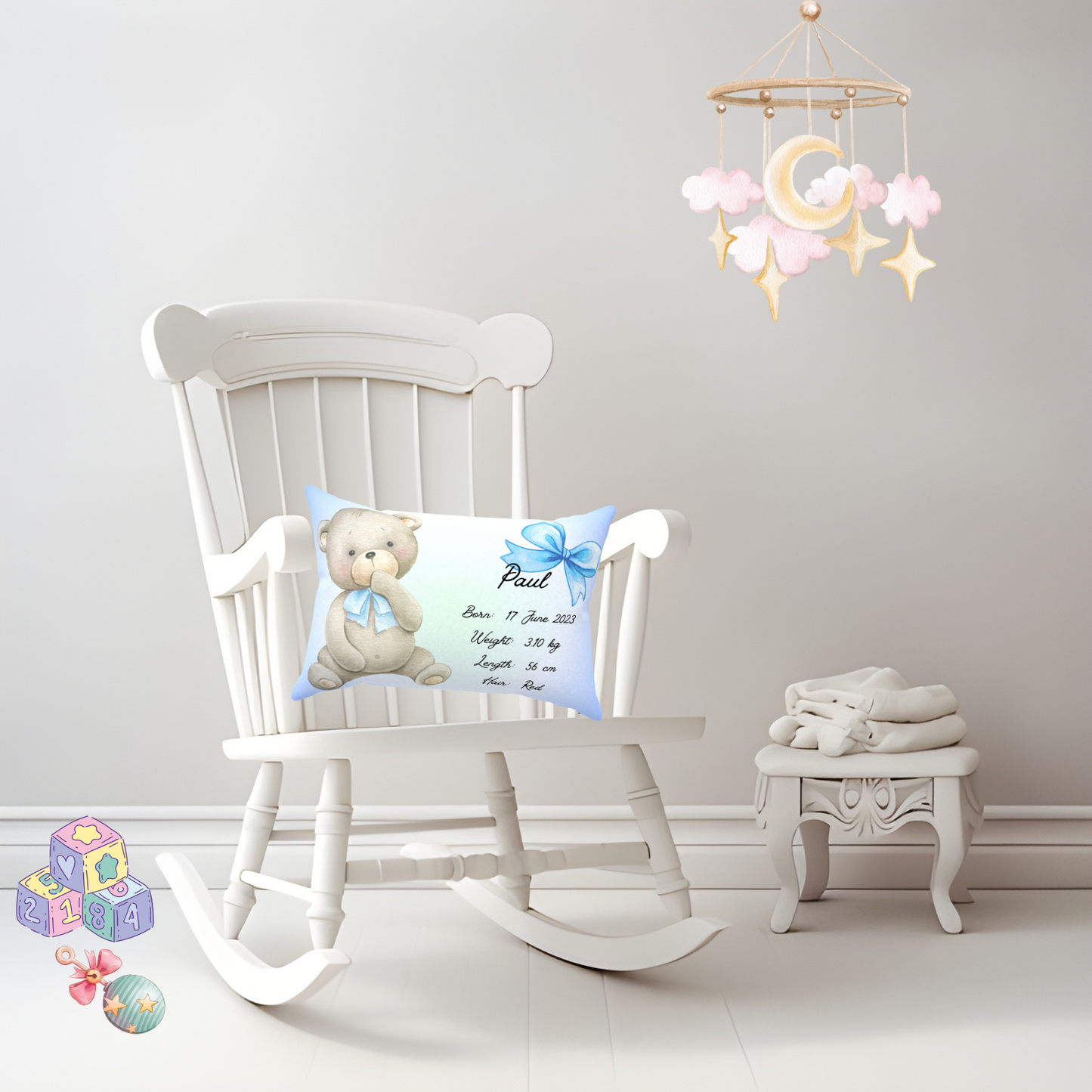 Personalised plush faux suede Blue Teddy Bear Throw Cushion, a cherished keepsake for life's precious moments!