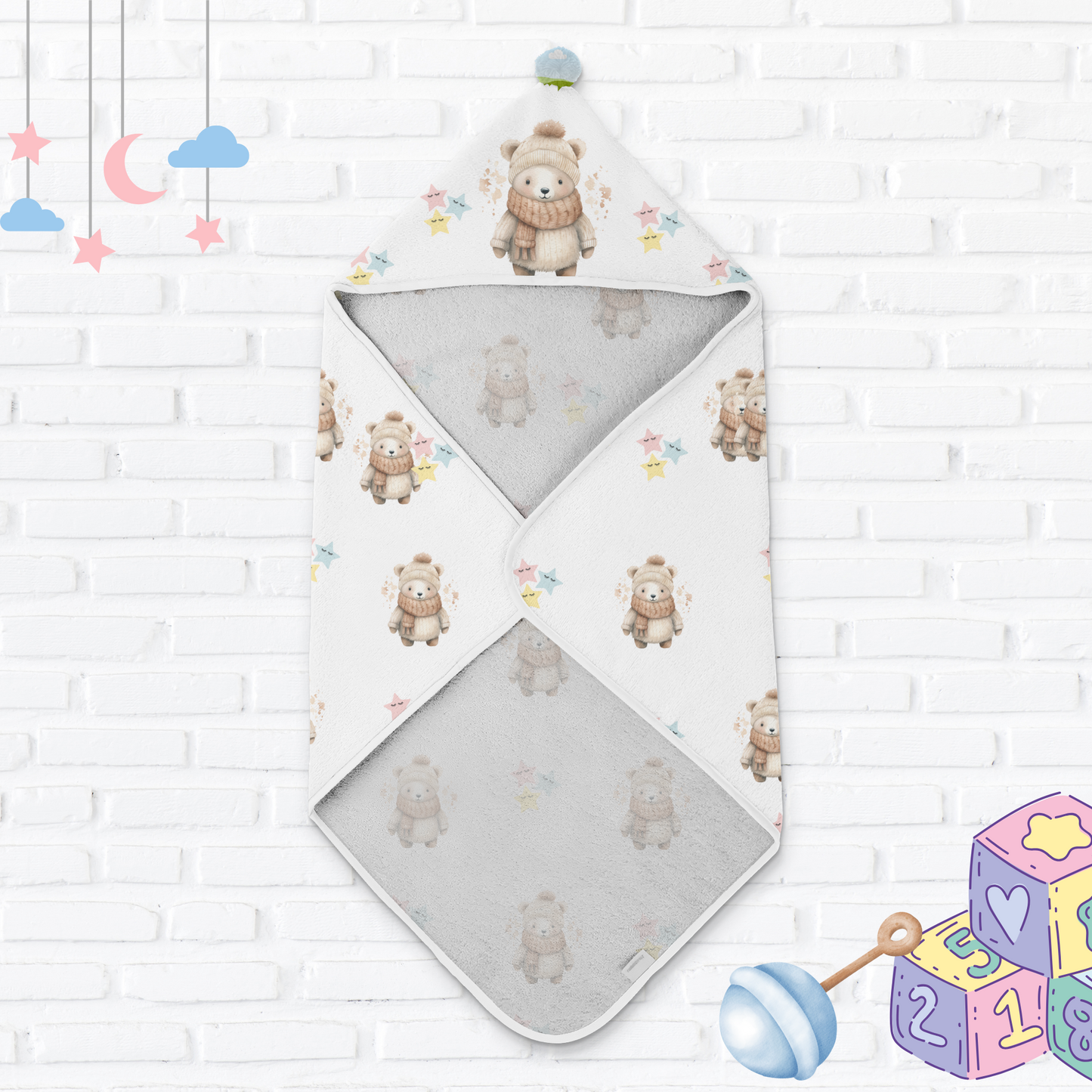 Cuddly After Bath Time:  Baby Polar Bear Hooded Towel - 30x30” (76.2x76.2cm) of Warmth and Whimsy!