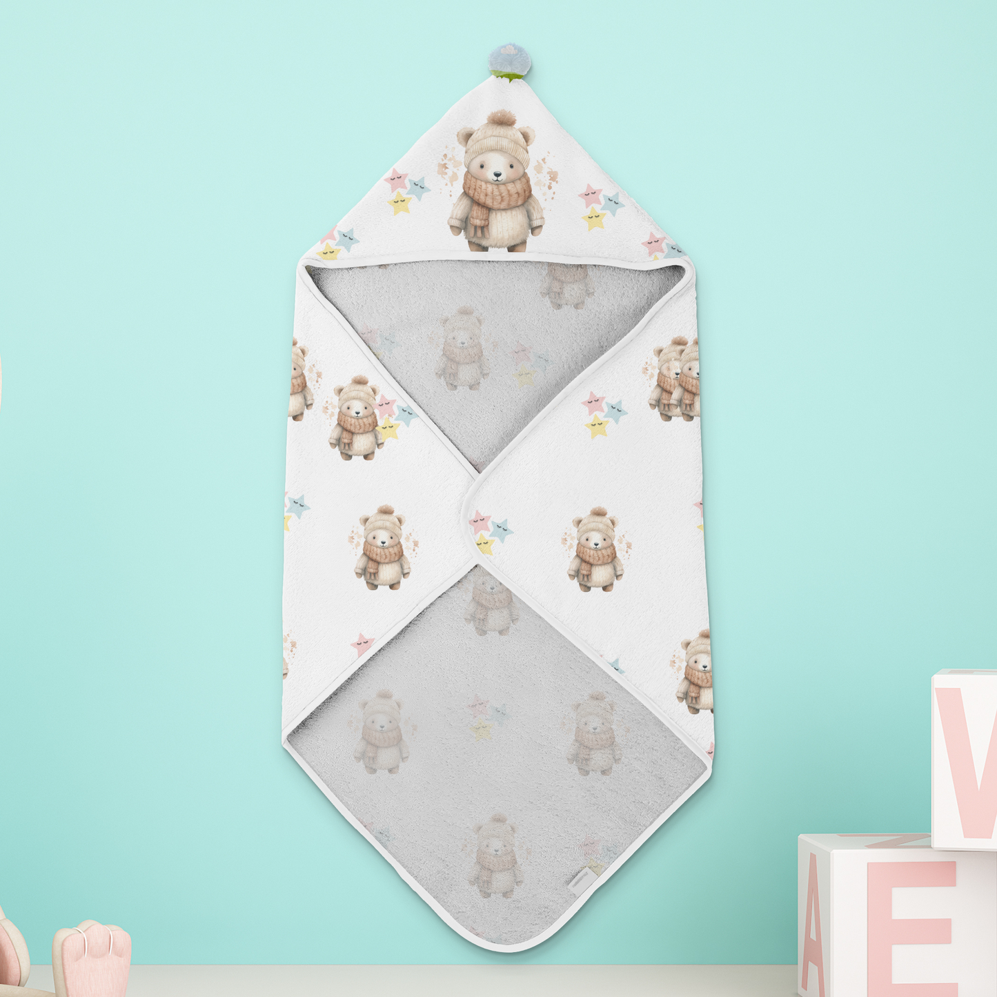 Cuddly After Bath Time:  Baby Polar Bear Hooded Towel - 30x30” (76.2x76.2cm) of Warmth and Whimsy!