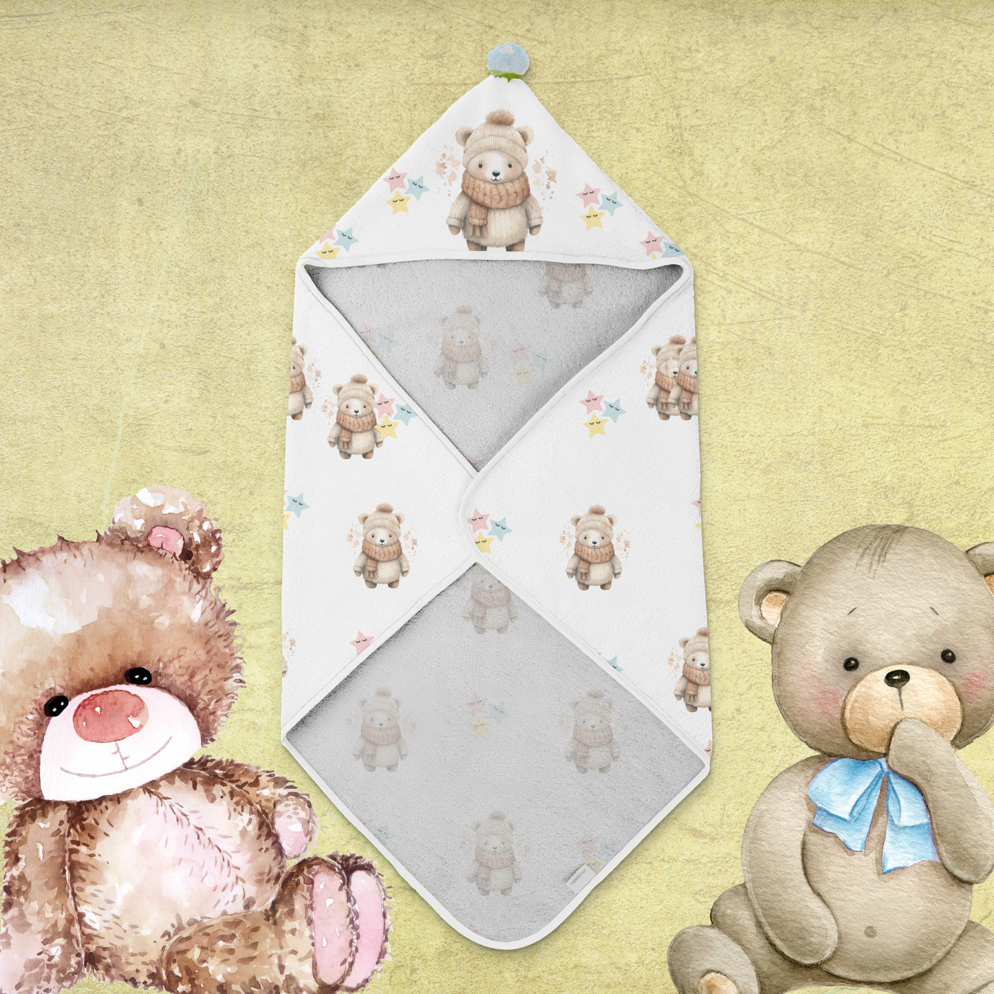 Cuddly After Bath Time:  Baby Polar Bear Hooded Towel - 30x30” (76.2x76.2cm) of Warmth and Whimsy!