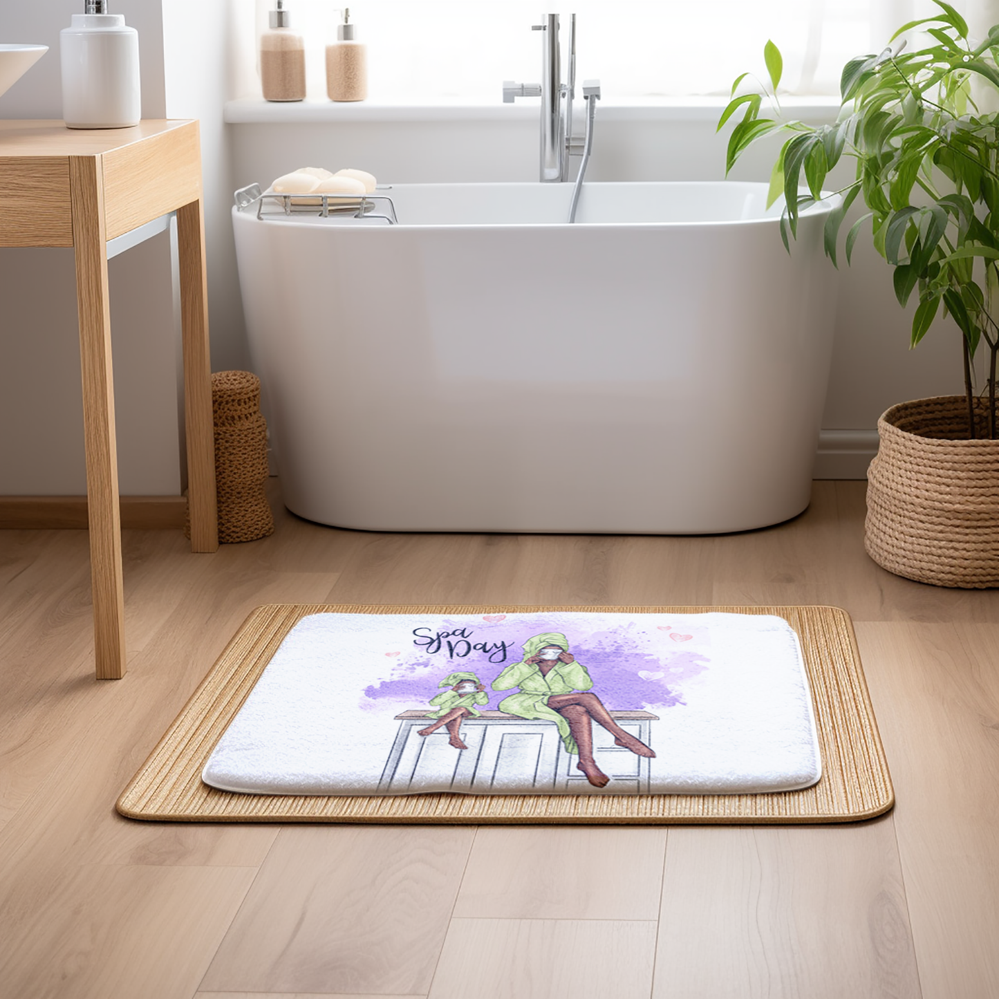 Customizable Unique Spa Day Microfiber Memory Foam Bath Mats, Mother and Daughter - Where Comfort Meets Personalization!