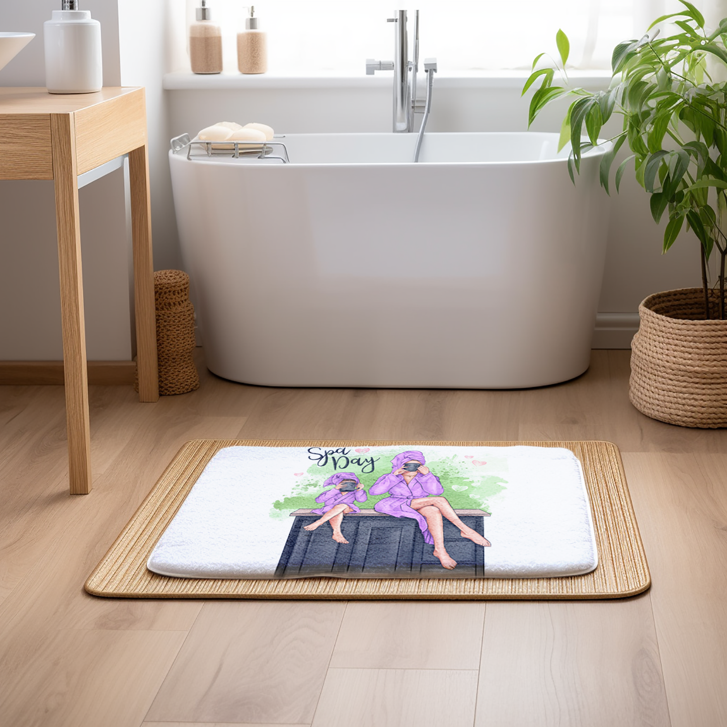 Customizable Unique Spa Day Microfiber Memory Foam Bath Mats, Mother and Daughter - Where Comfort Meets Personalization!