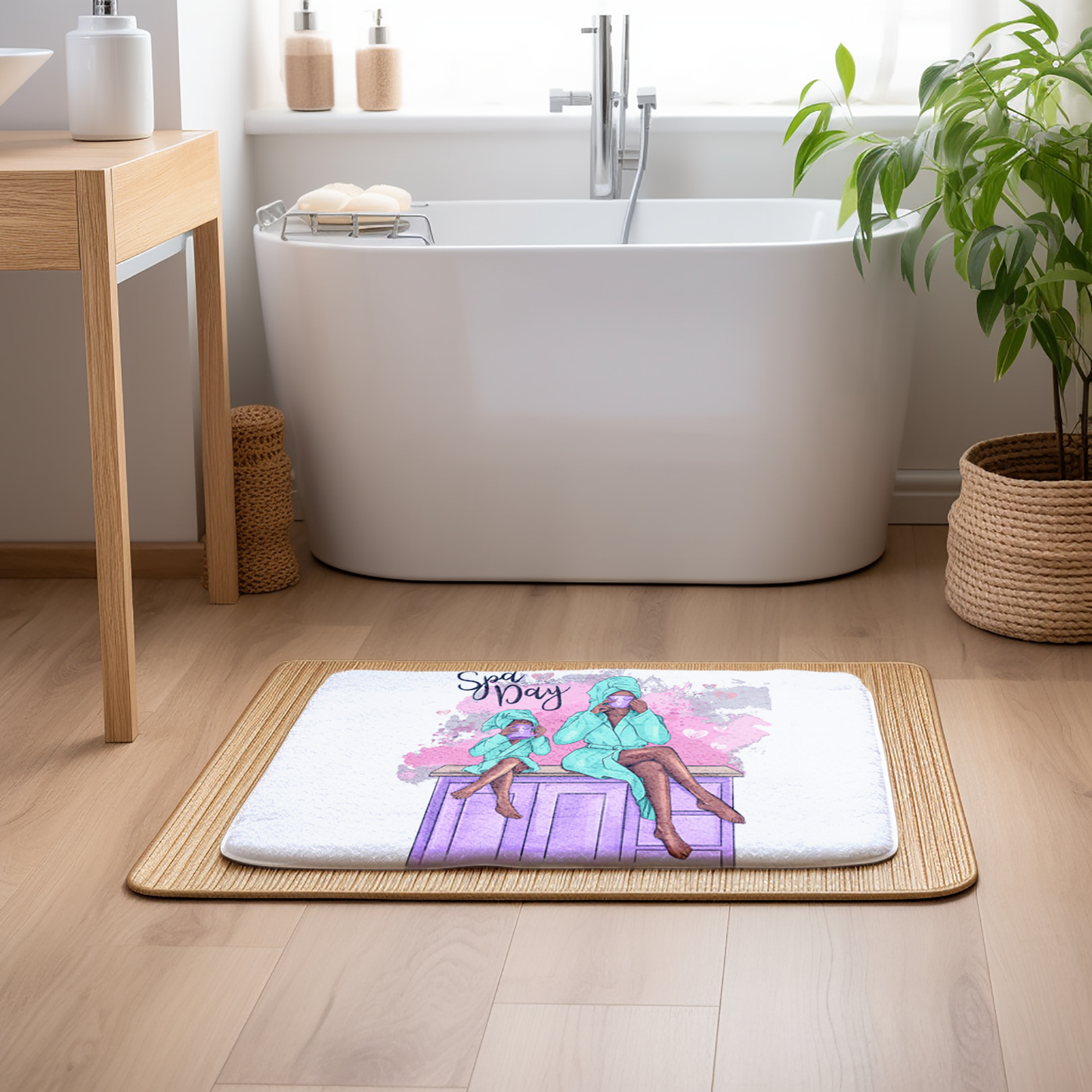 Customizable Unique Spa Day Microfiber Memory Foam Bath Mats, Mother and Daughter - Where Comfort Meets Personalization!