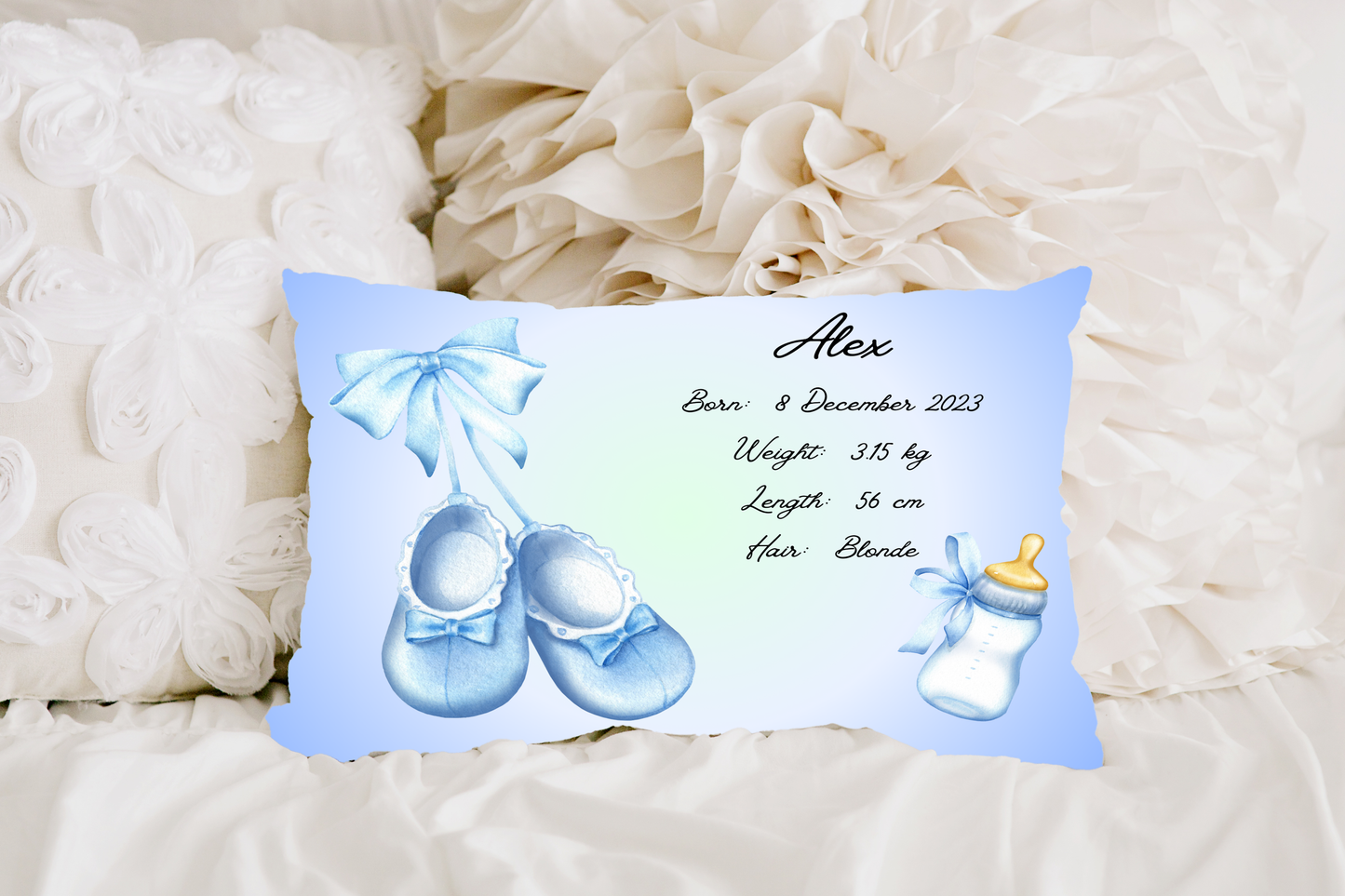 Personalised plush faux suede Blue Ballet Shoes' Throw Cushion, a cherished keepsake for life's precious moments!