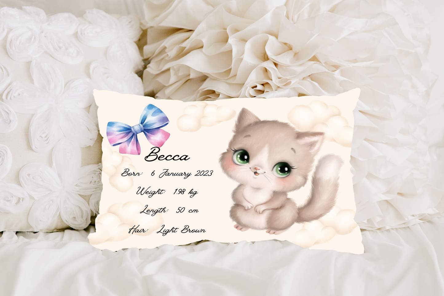 Personalised plush faux suede Kitten Throw Cushion, a cherished keepsake for life's precious moments!