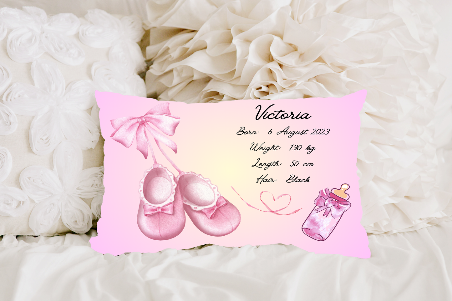 Personalised plush faux suede Pink Ballet Shoes' Throw Cushion, a cherished keepsake for life's precious moments!