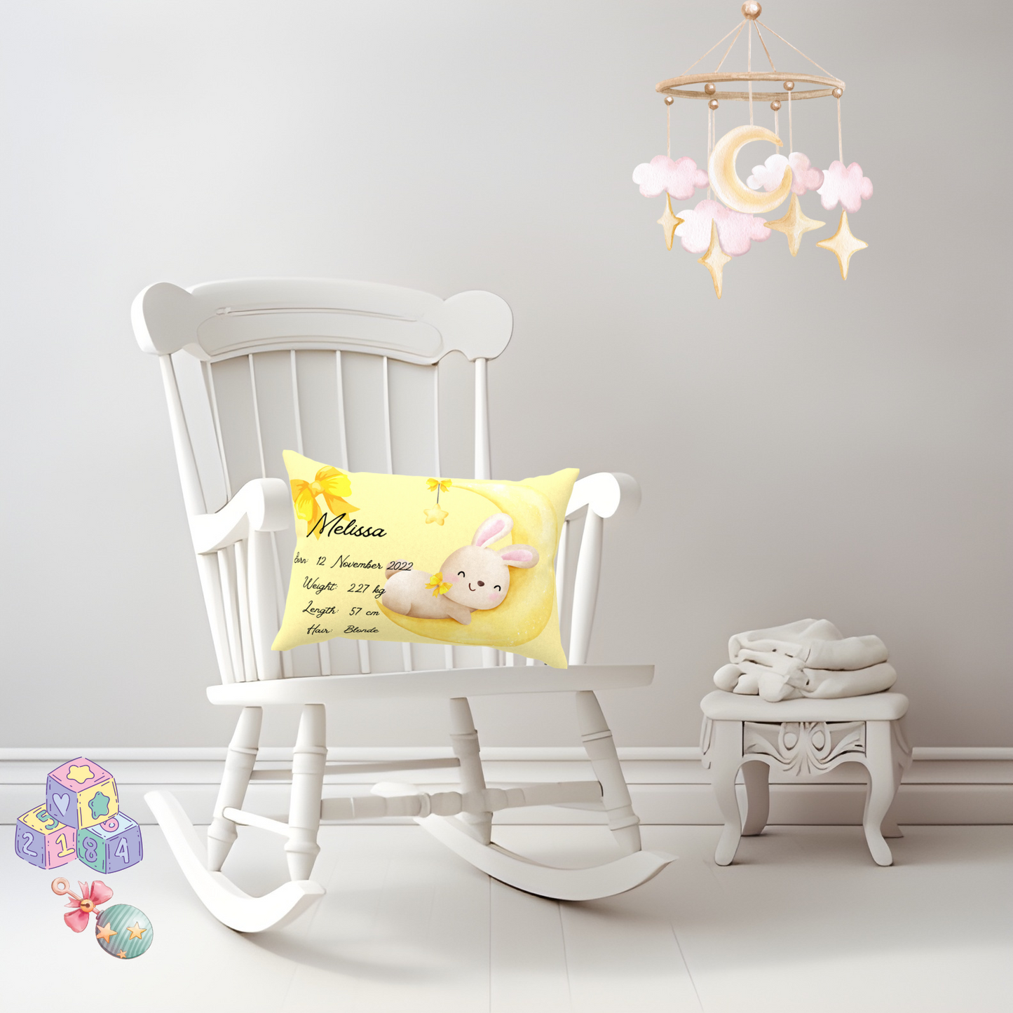 Personalised plush faux suede Lemon Bunny Throw Cushion, a cherished keepsake for life's precious moments!