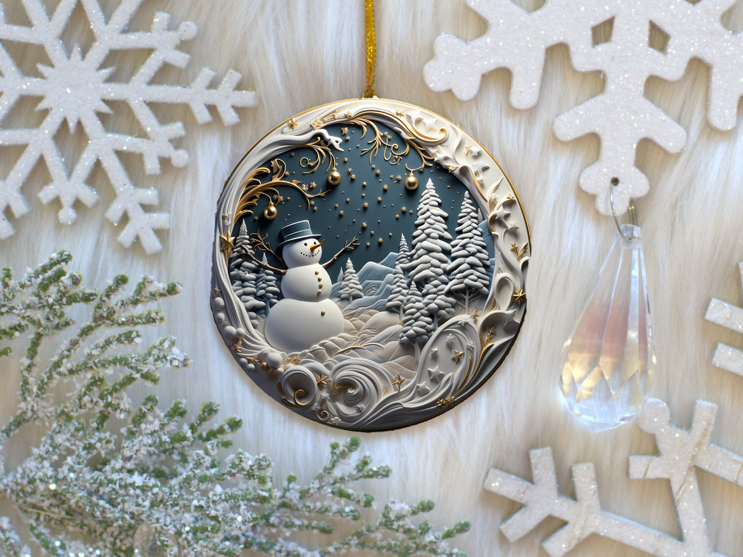 Radiant 3D Porcelain Christmas Ornament:  Elegance in Every Detail for Your Holiday Joy!