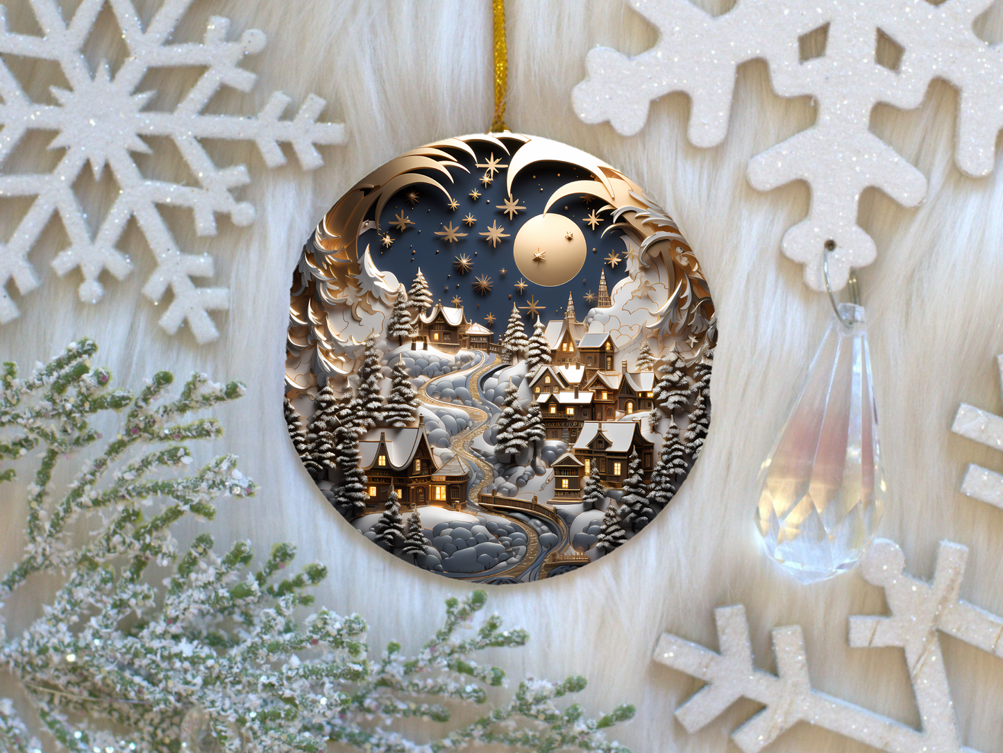 Radiant 3D Porcelain Christmas Ornament:  Elegance in Every Detail for Your Holiday Joy!