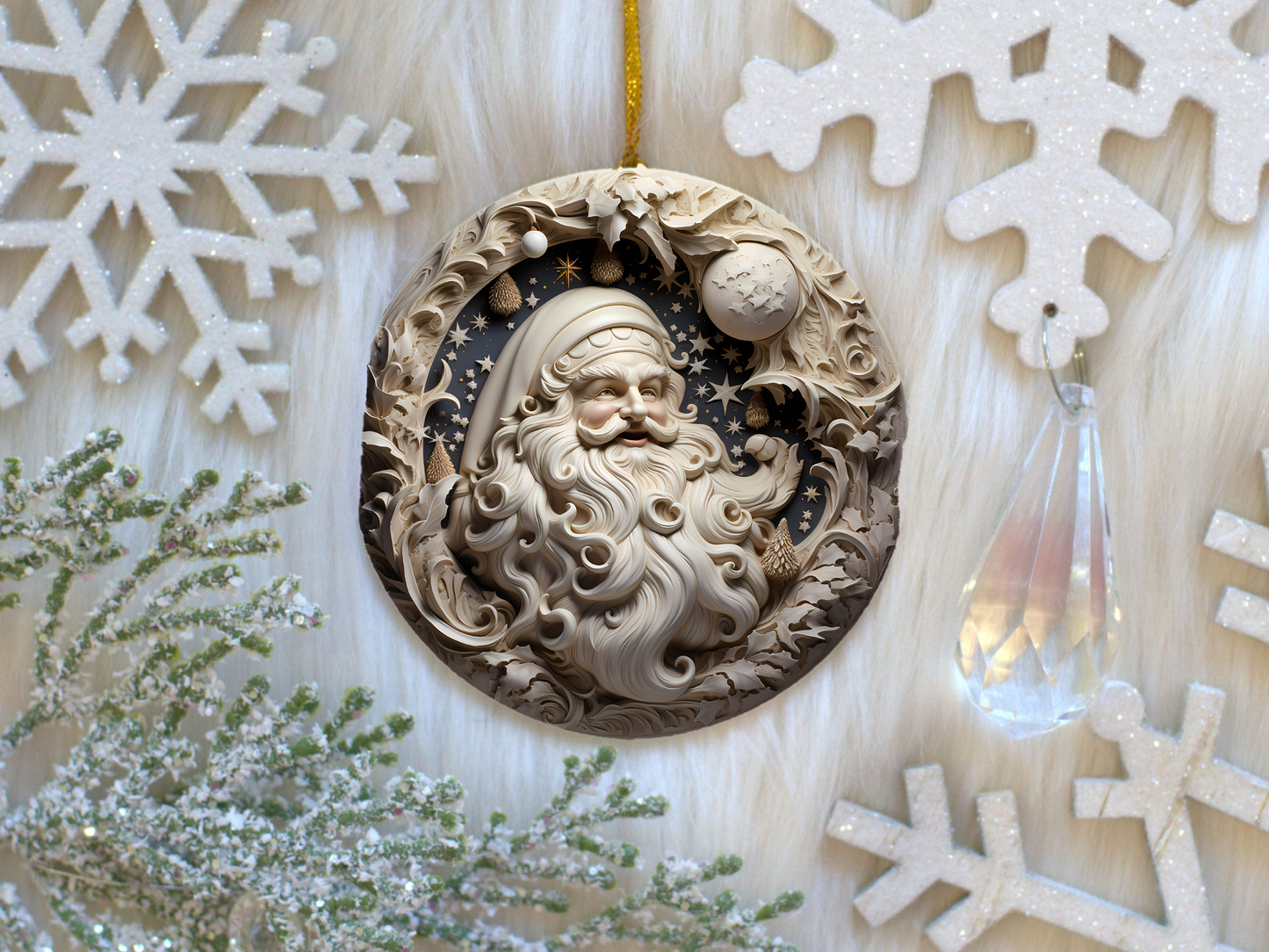 Radiant 3D Porcelain Christmas Ornament:  Elegance in Every Detail for Your Holiday Joy!