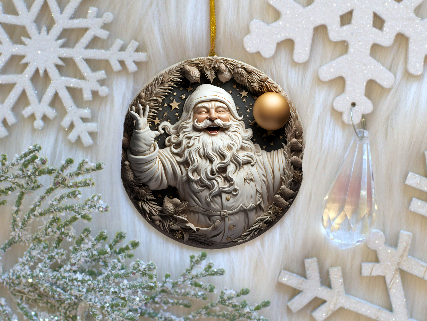 Radiant 3D Porcelain Christmas Ornament:  Elegance in Every Detail for Your Holiday Joy!