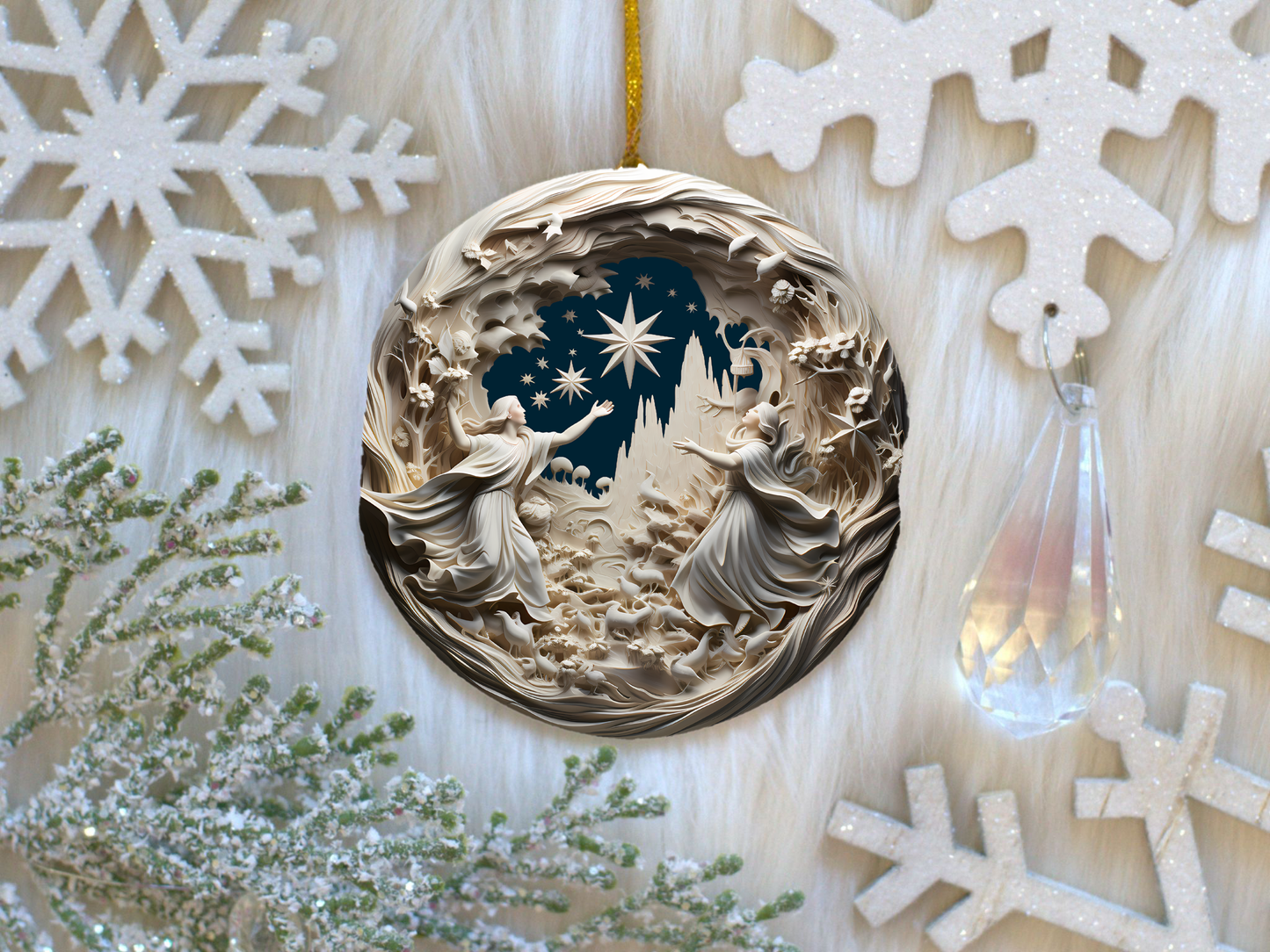 Radiant 3D Porcelain Christmas Ornament:  Elegance in Every Detail for Your Holiday Joy!