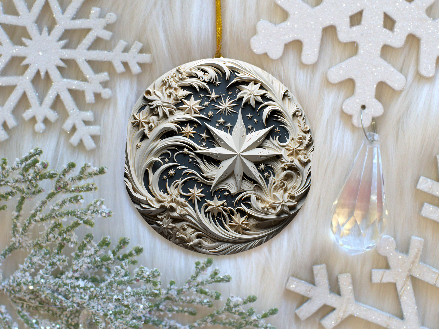 Radiant 3D Porcelain Christmas Ornament:  Elegance in Every Detail for Your Holiday Joy!